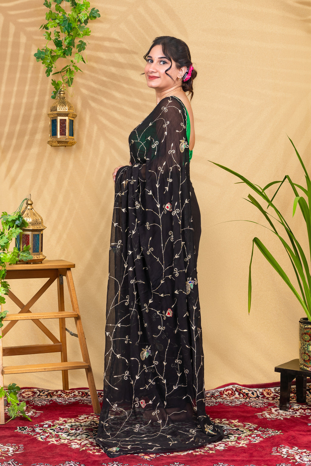 Midnight Mayura—Pure Chiffon Peacock Embroidered Saree