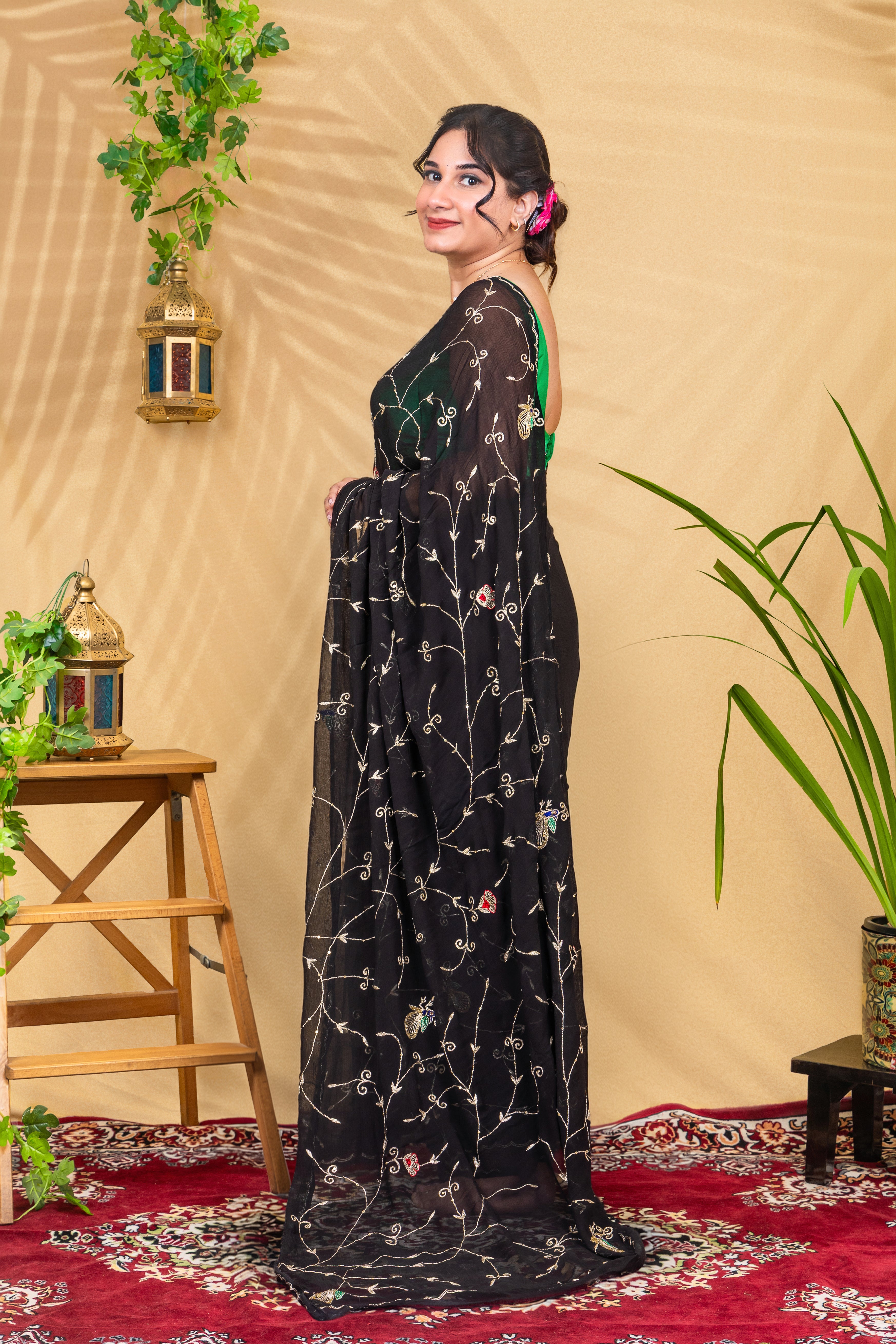 Midnight Mayura—Pure Chiffon Peacock Embroidered Saree