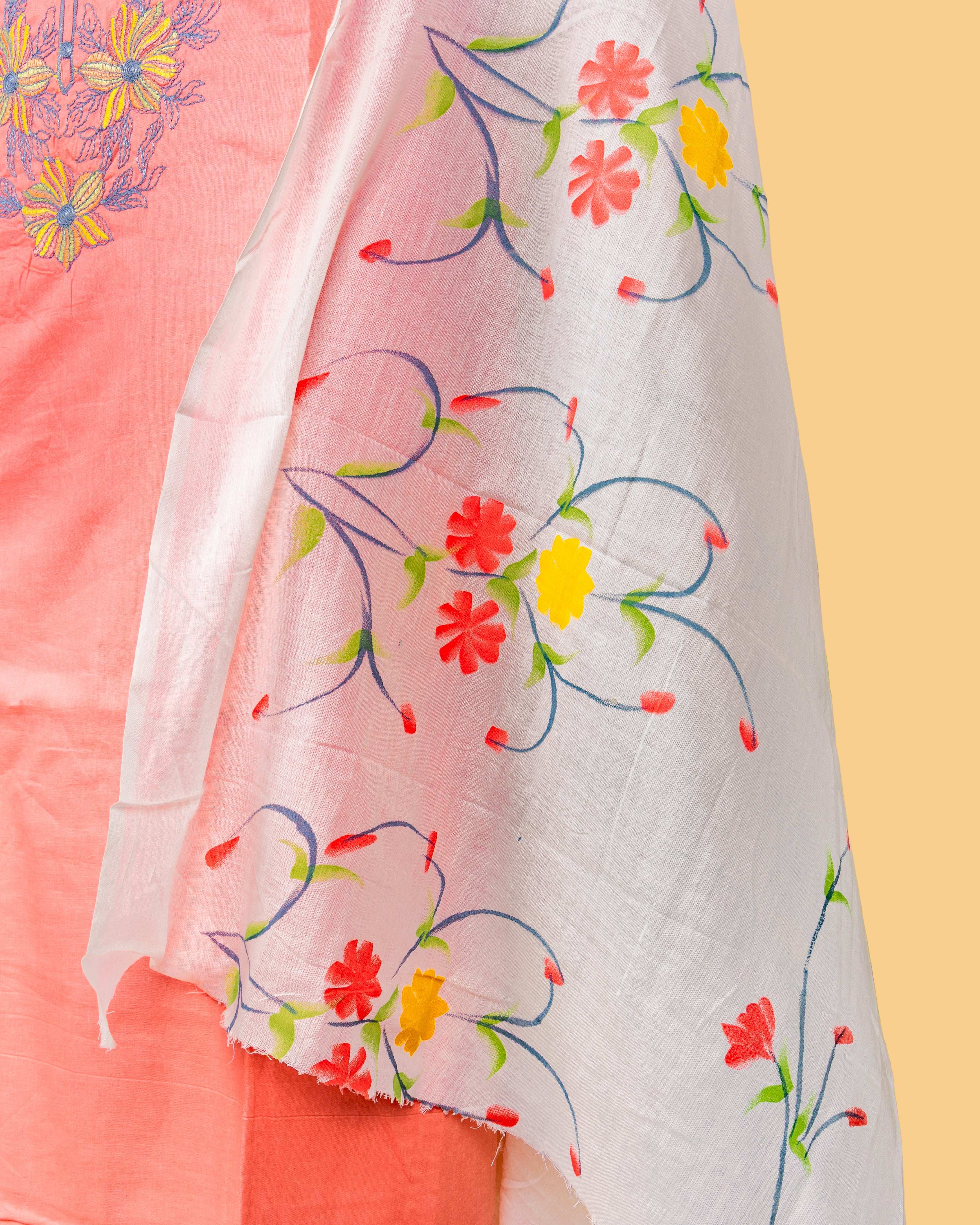 Peach Petal Floral Yoke Suit Set