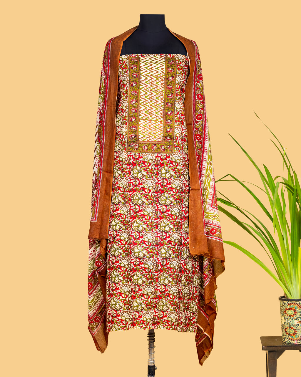 Rust Aura Printed Dupatta Suit Set
