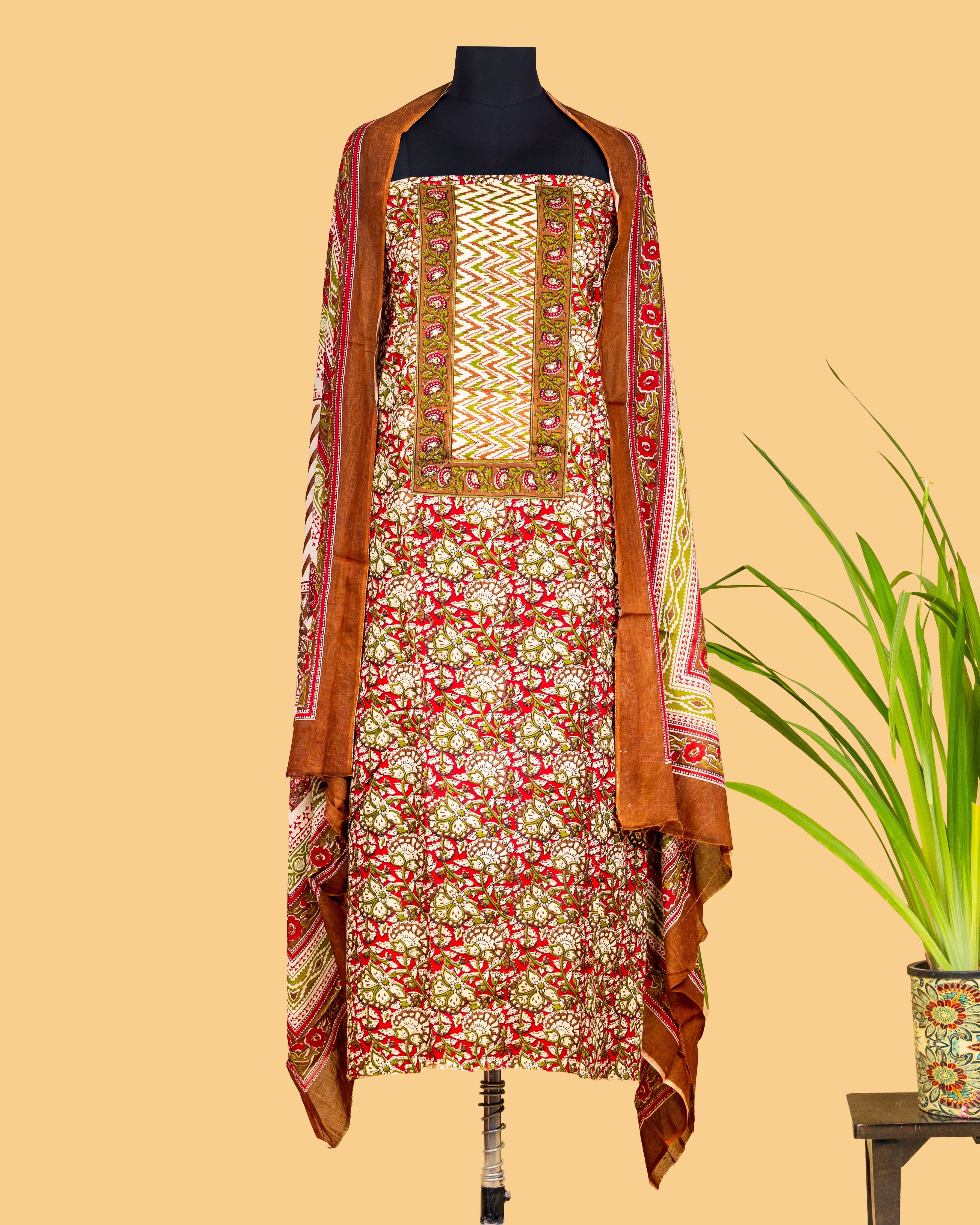 Rust Aura Printed Dupatta Suit Set
