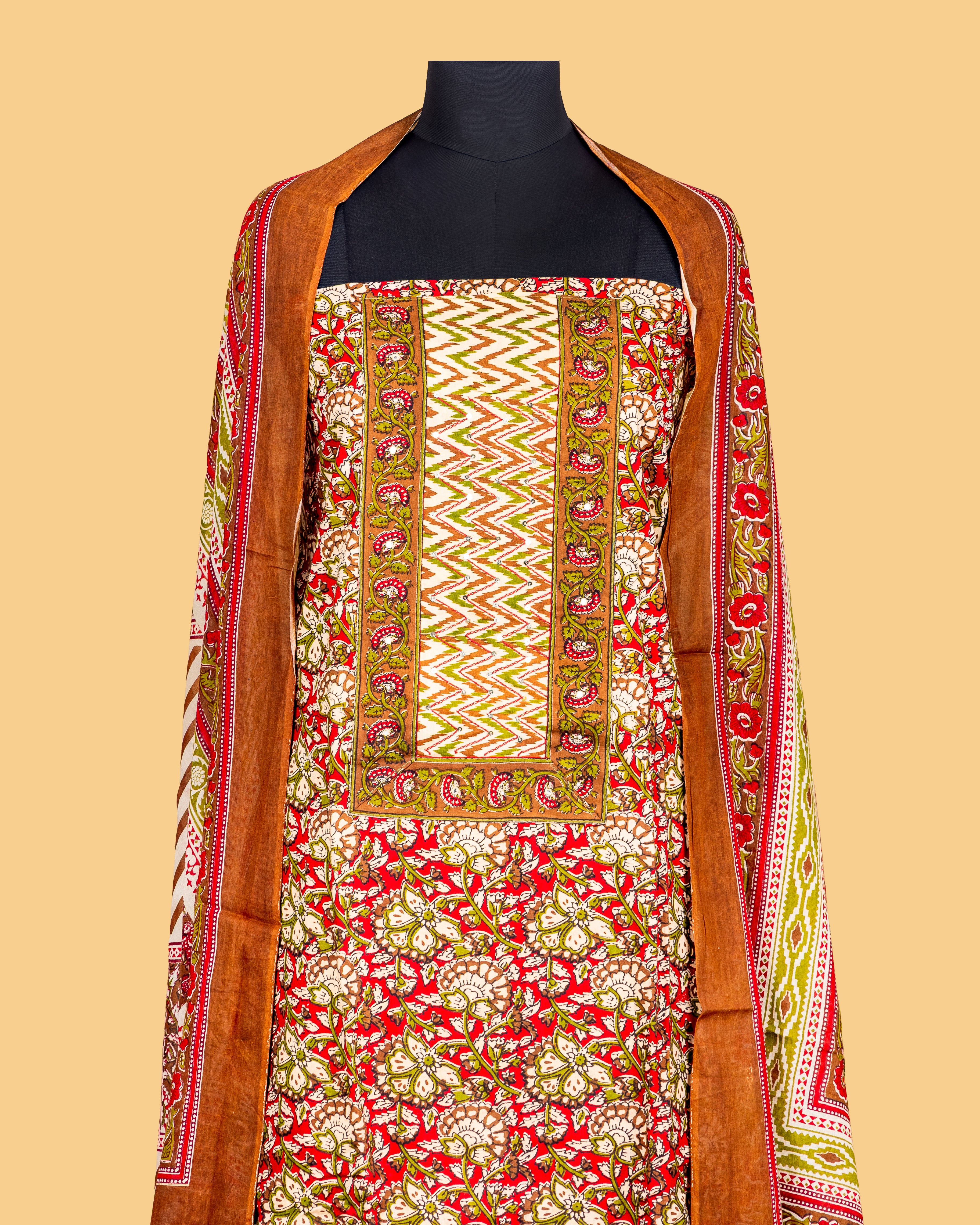 Rust Aura Printed Dupatta Suit Set