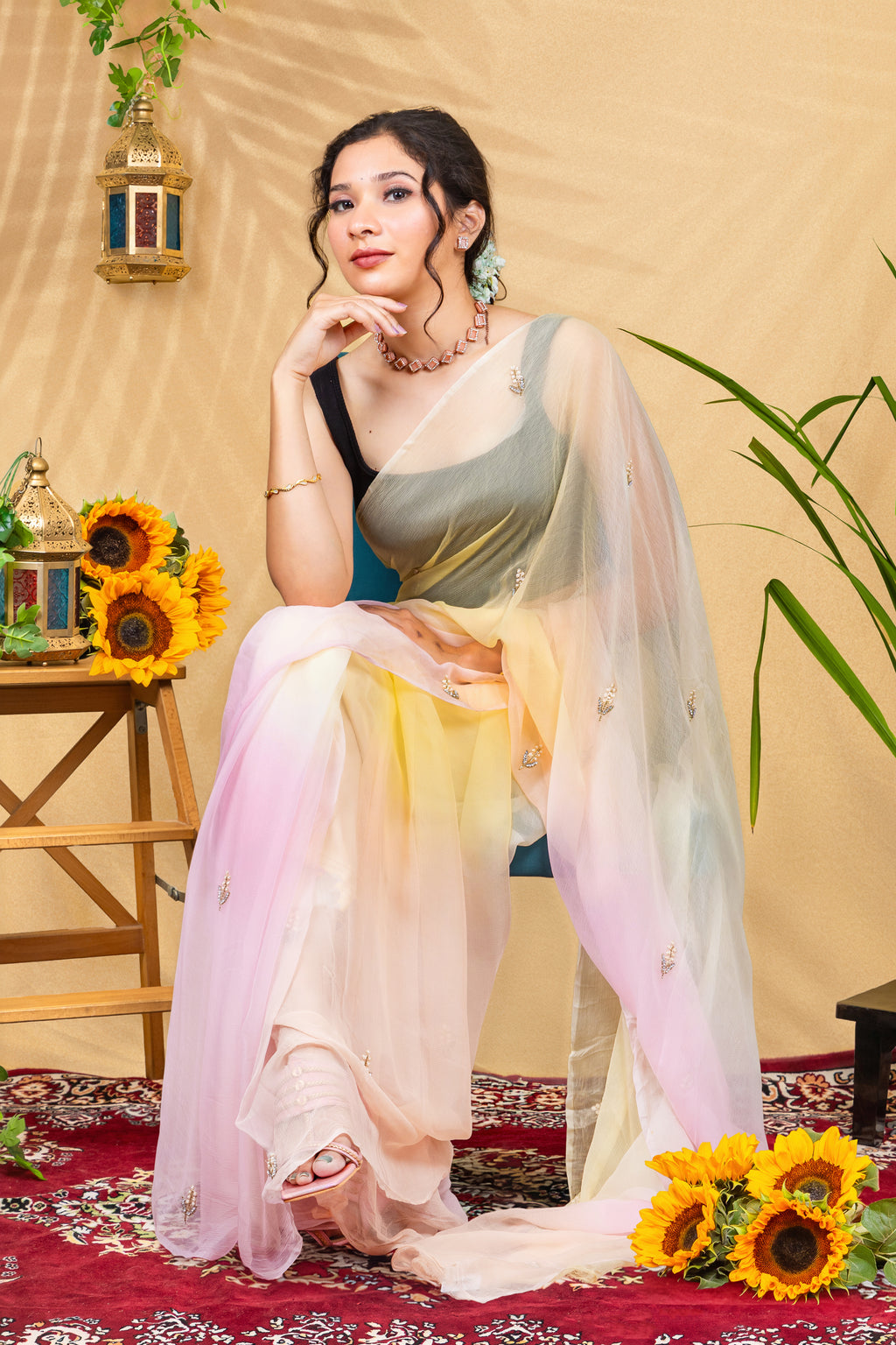 Cotton Candy Dawn—Ombré Pure Chiffon Saree