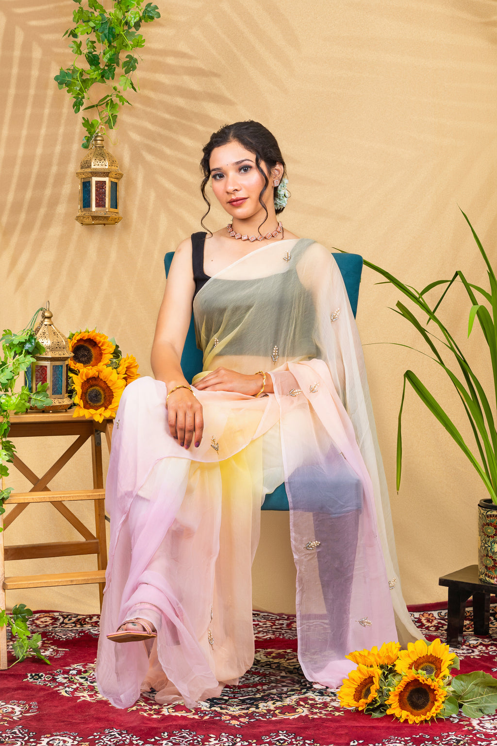 Cotton Candy Dawn—Ombré Pure Chiffon Saree