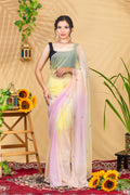 Cotton Candy Dawn—Ombré Pure Chiffon Saree