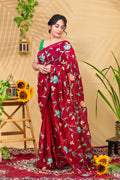 Gulnaar Wine—Handcrafted Pure Chiffon Saree