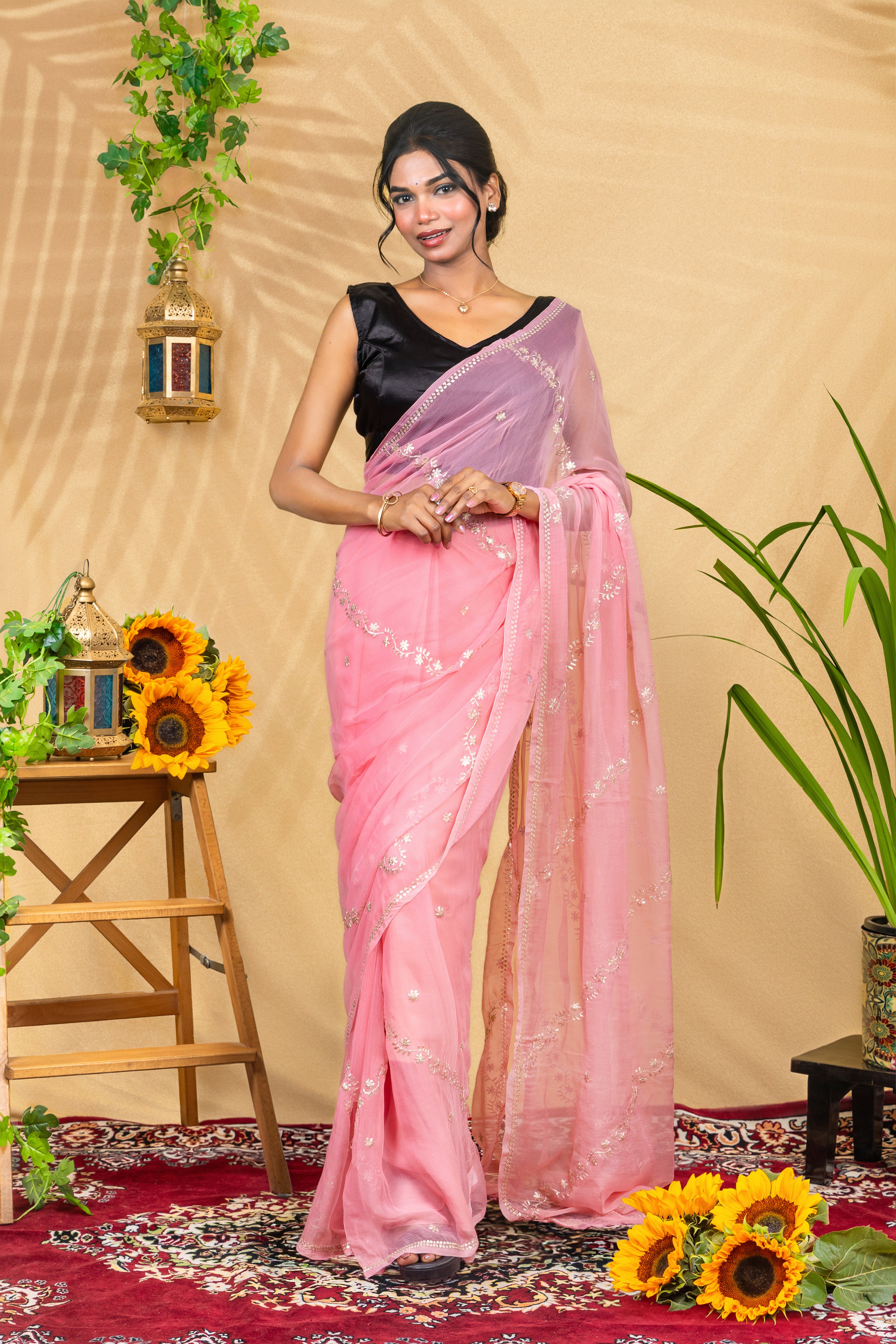 Blush Rosé Trail—Pure Chiffon Saree