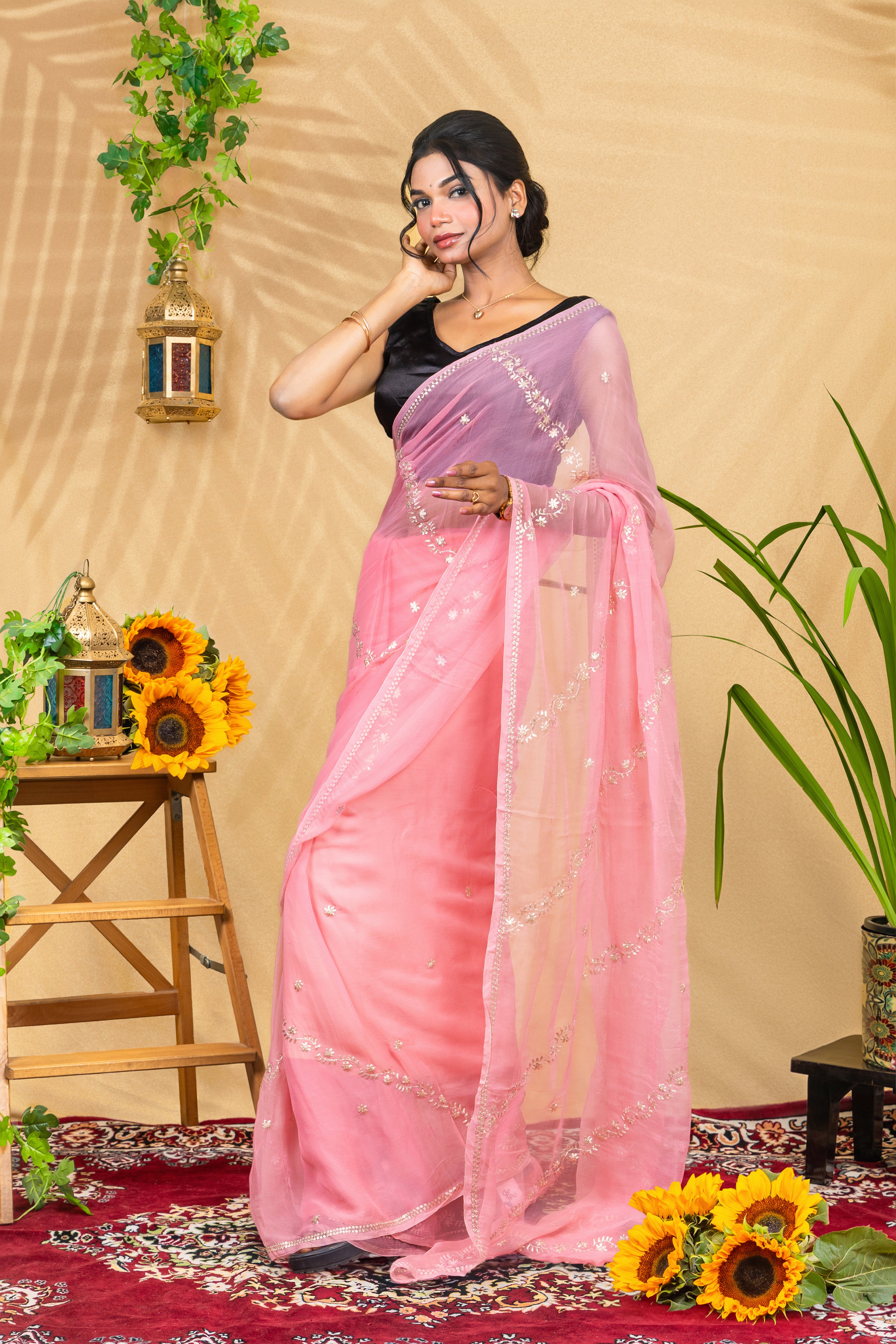 Blush Rosé Trail—Pure Chiffon Saree