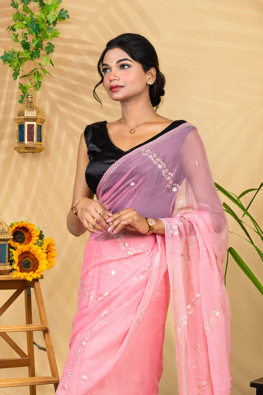 Blush Rosé Trail—Pure Chiffon Saree