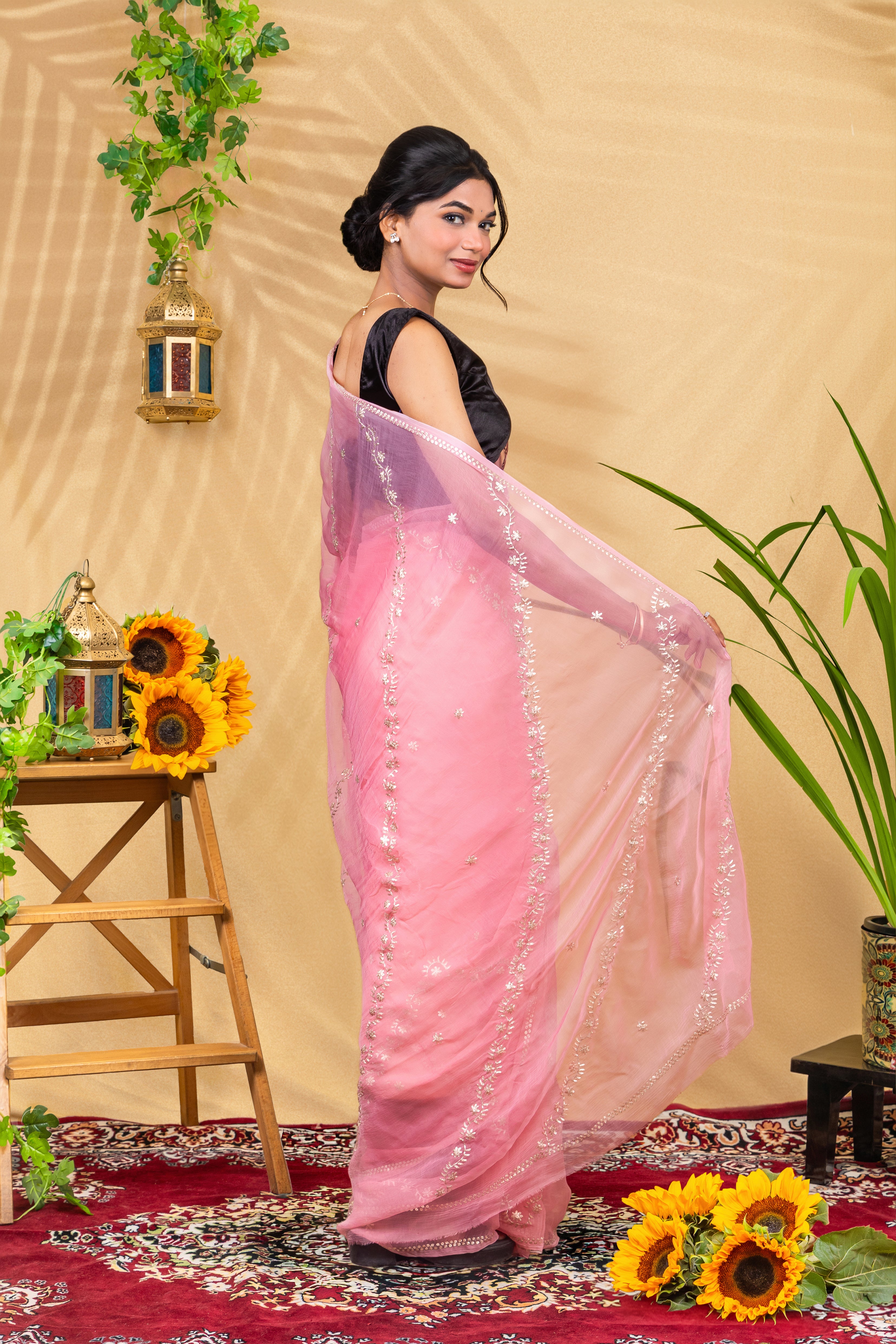 Blush Rosé Trail—Pure Chiffon Saree