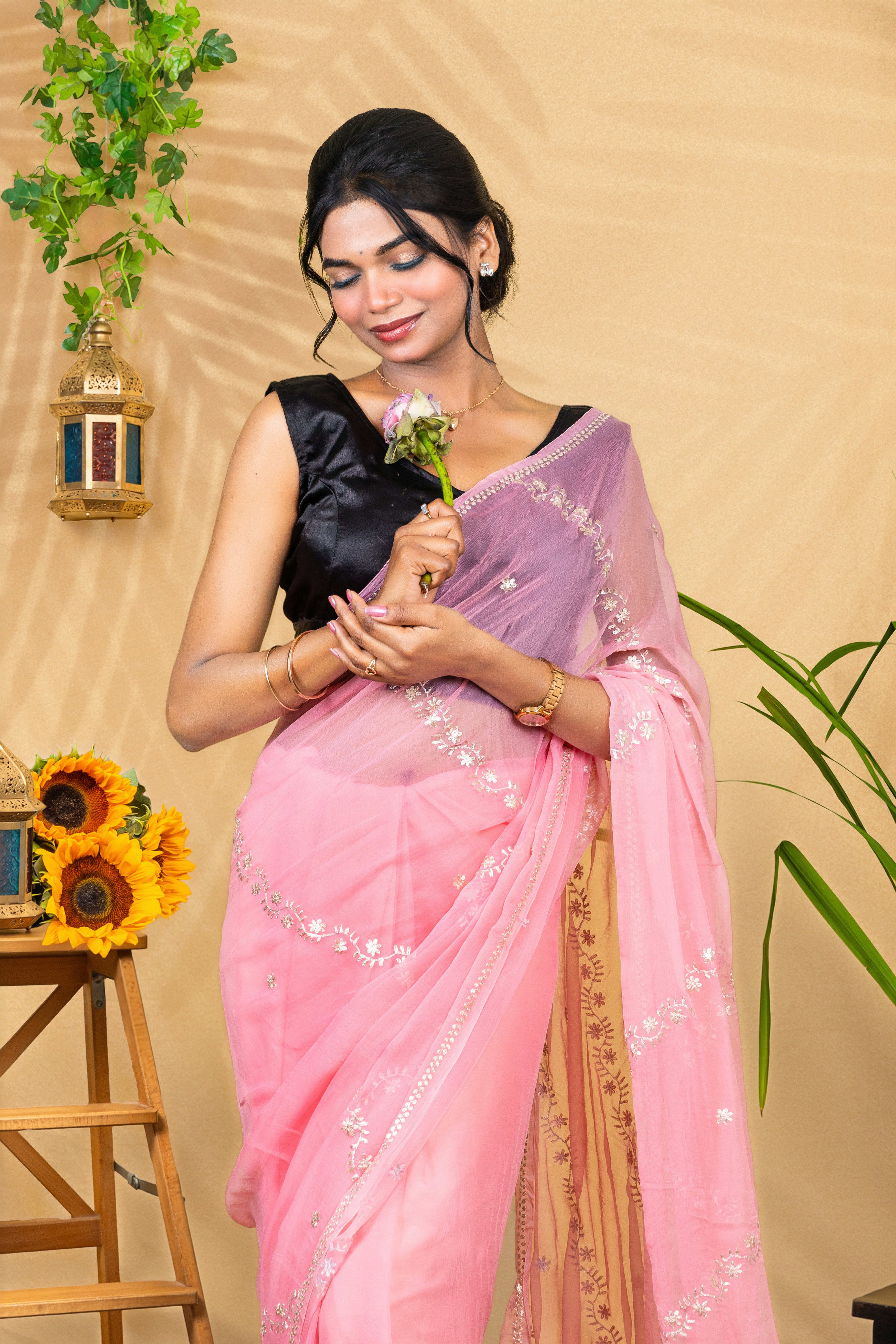 Blush Rosé Trail—Pure Chiffon Saree