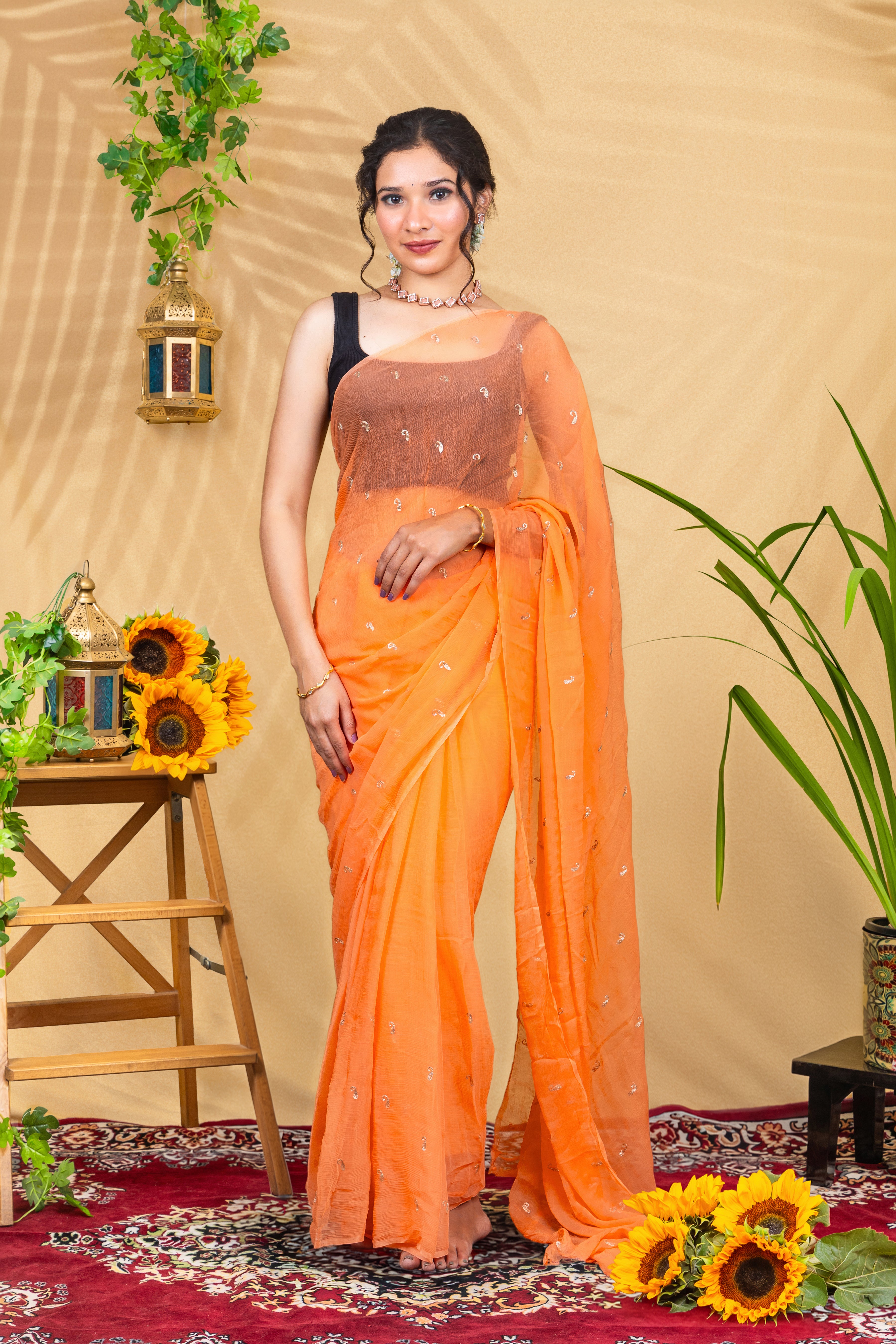Mandarin Spark—Pure Chiffon Saree