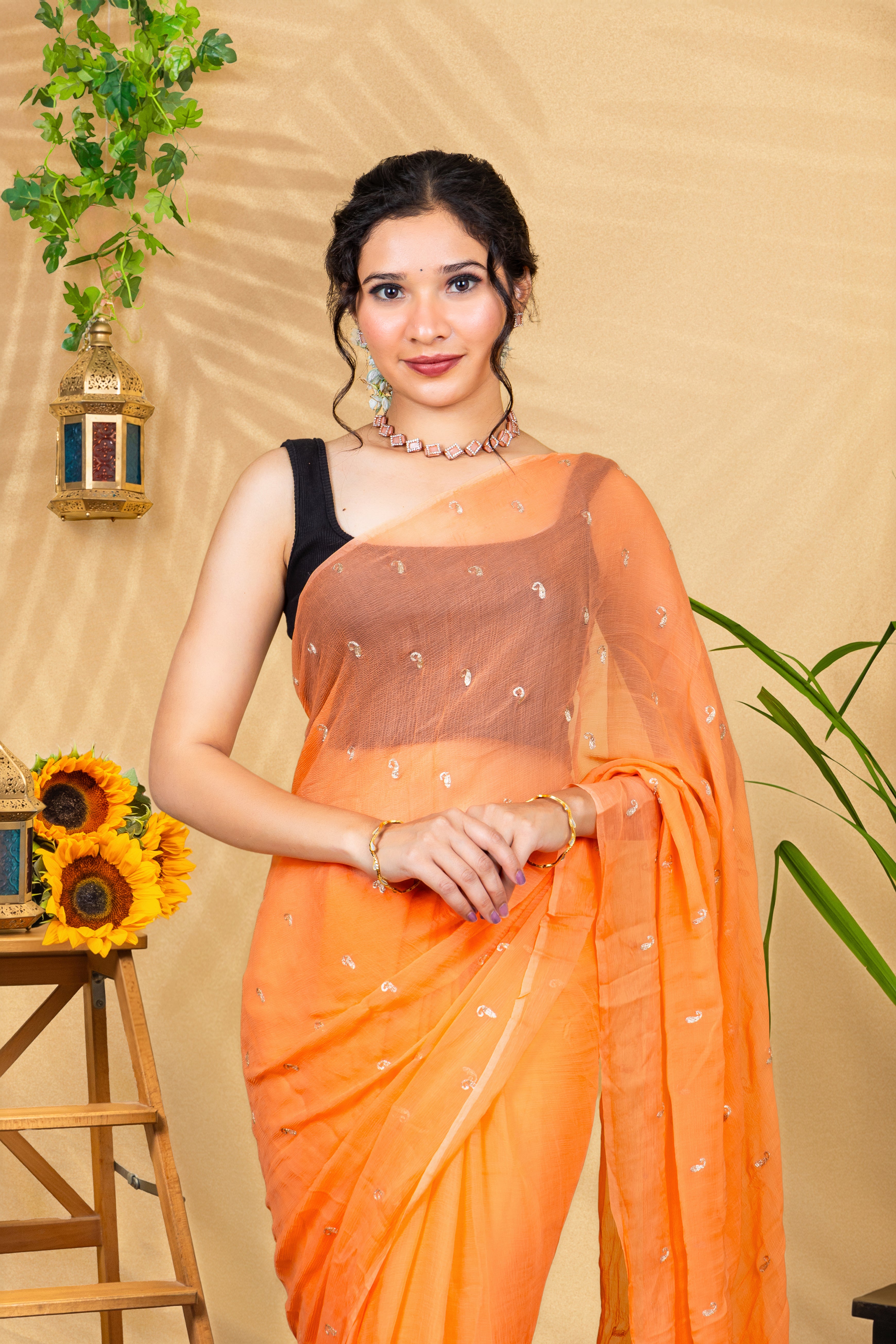 Mandarin Spark—Pure Chiffon Saree