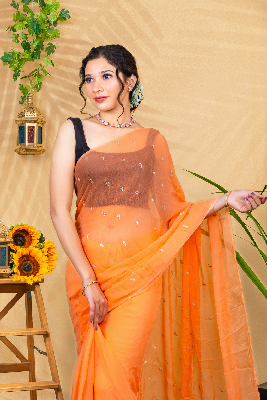 Mandarin Spark—Pure Chiffon Saree
