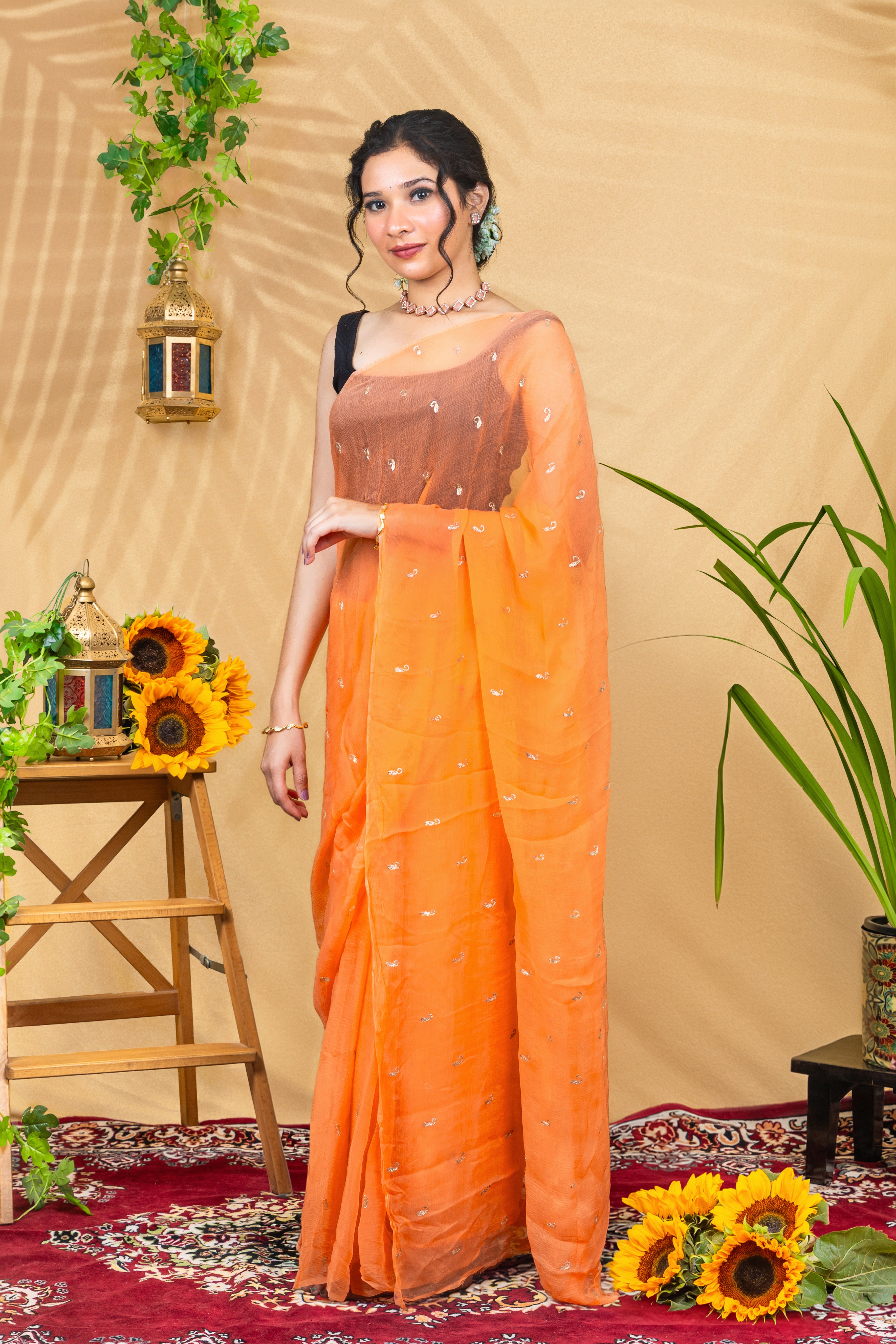 Mandarin Spark—Pure Chiffon Saree