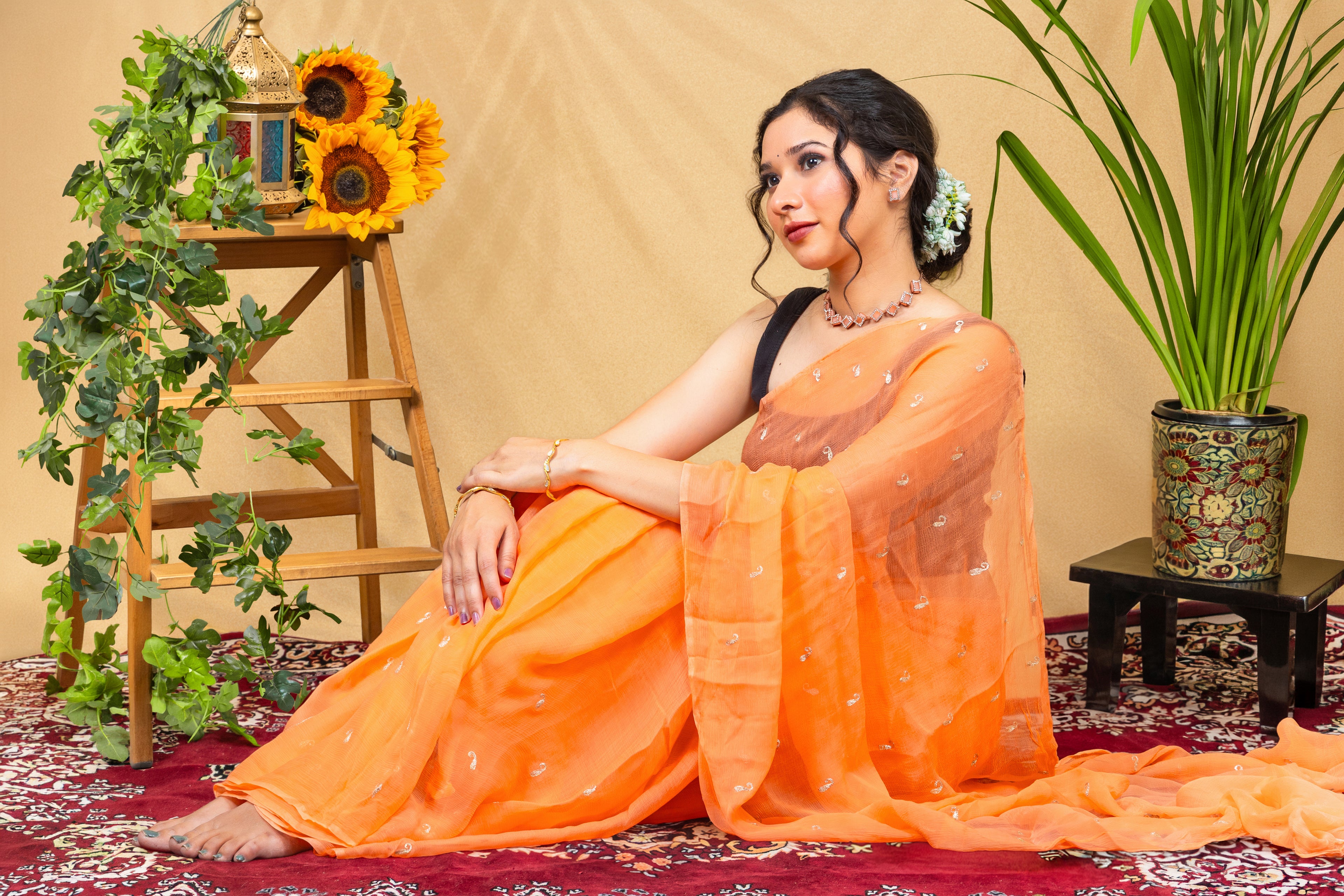 Mandarin Spark—Pure Chiffon Saree