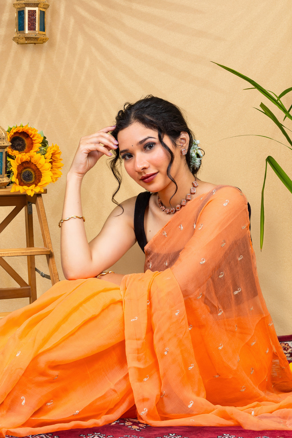 Mandarin Spark—Pure Chiffon Saree
