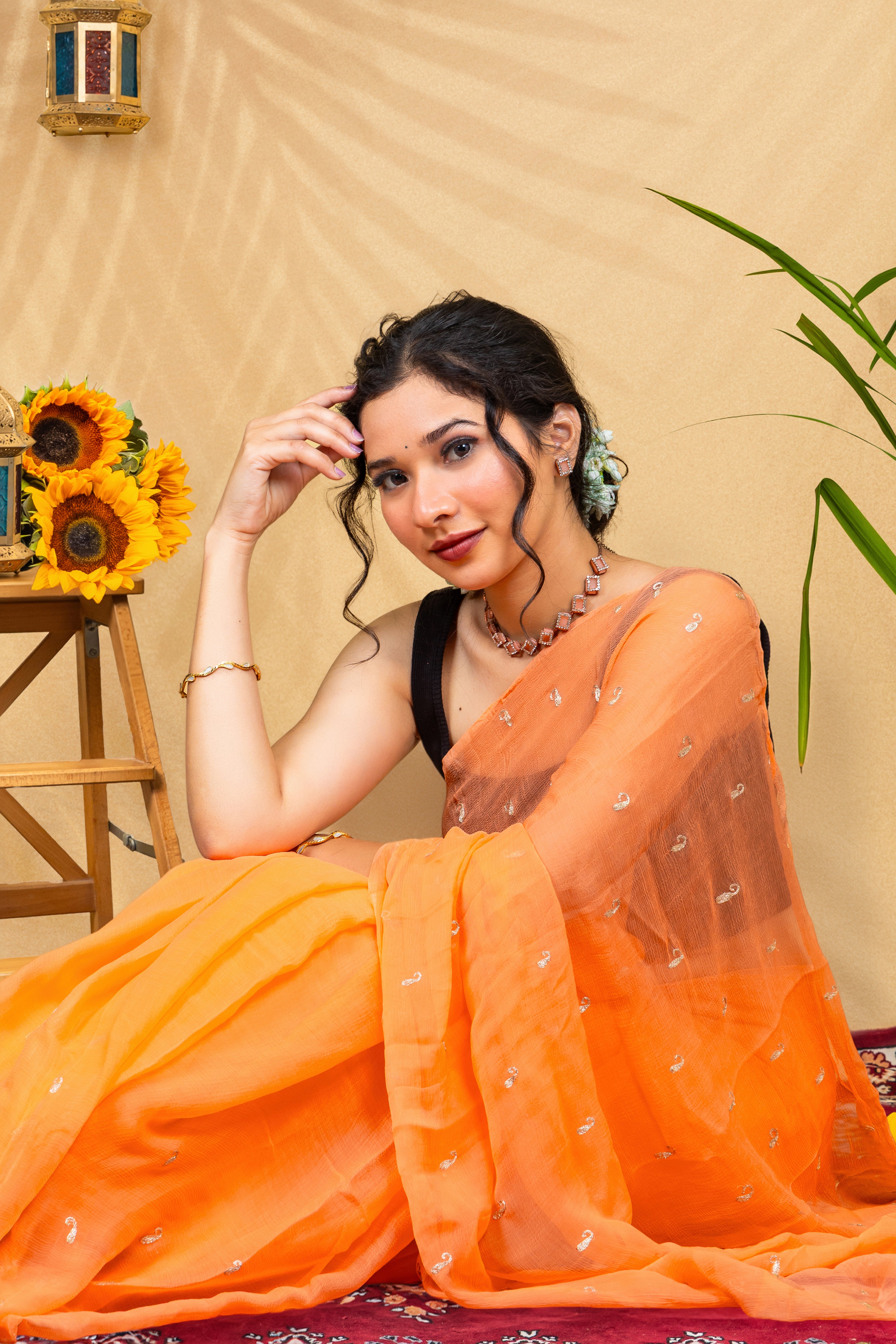 Mandarin Spark—Pure Chiffon Saree