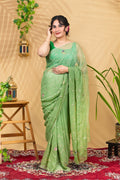 Mint Mor Peacock—Pure Chiffon Saree