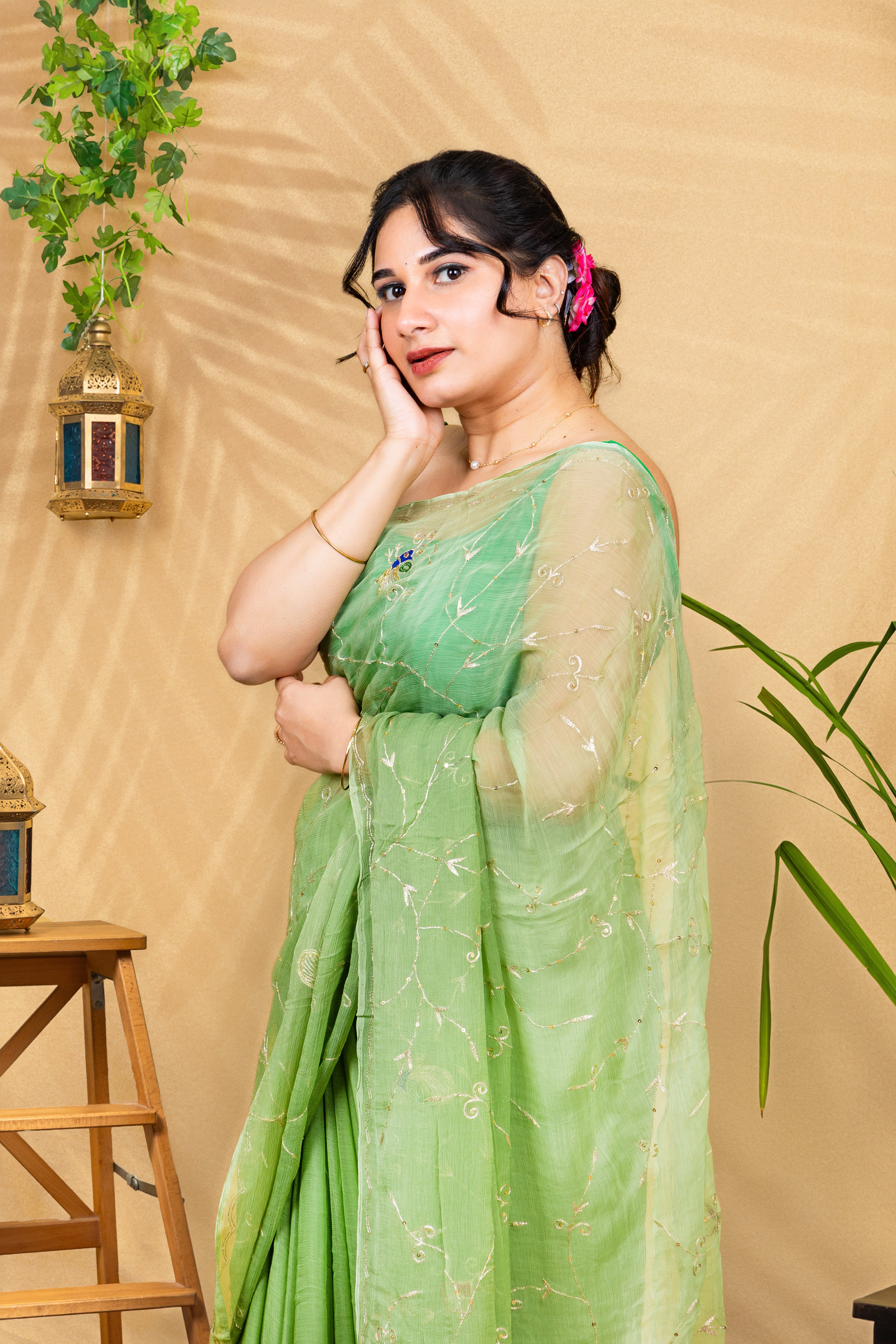 Mint Mor Peacock—Pure Chiffon Saree