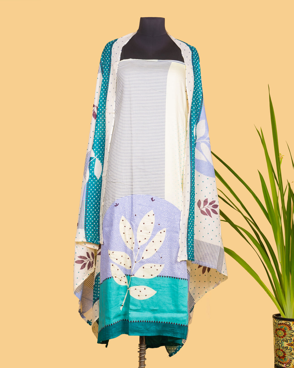 Stripe & Leaf—Ivory Teal Set