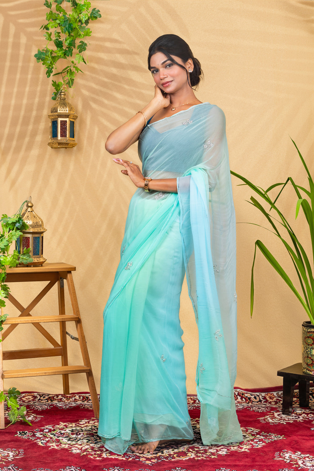 Frosted Pearl Motif—Pure Chiffon Saree