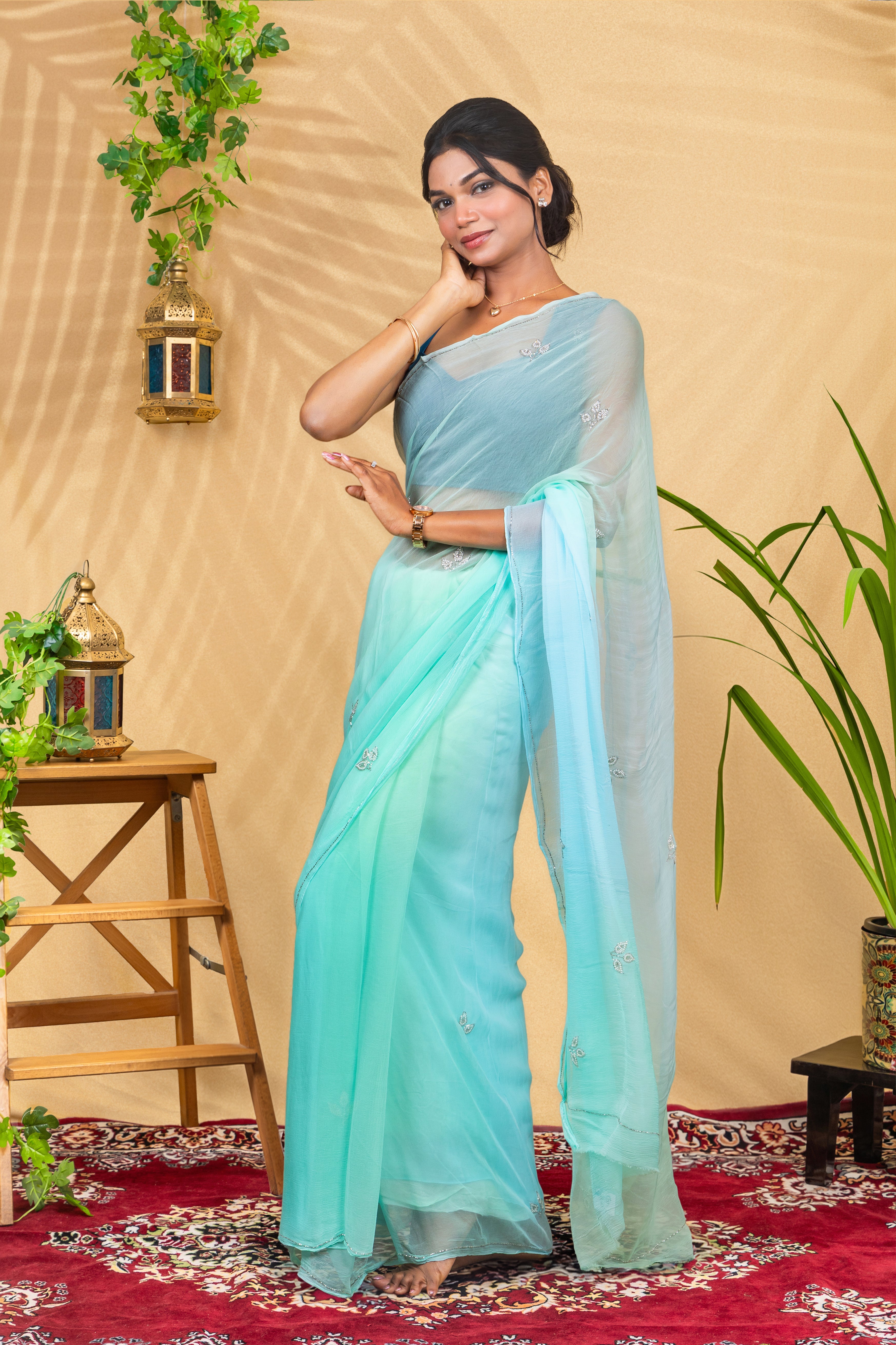 Frosted Pearl Motif—Pure Chiffon Saree