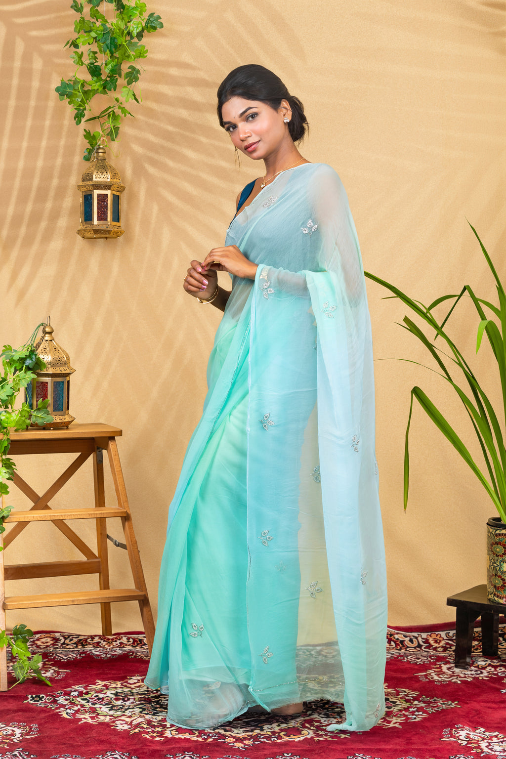 Frosted Pearl Motif—Pure Chiffon Saree