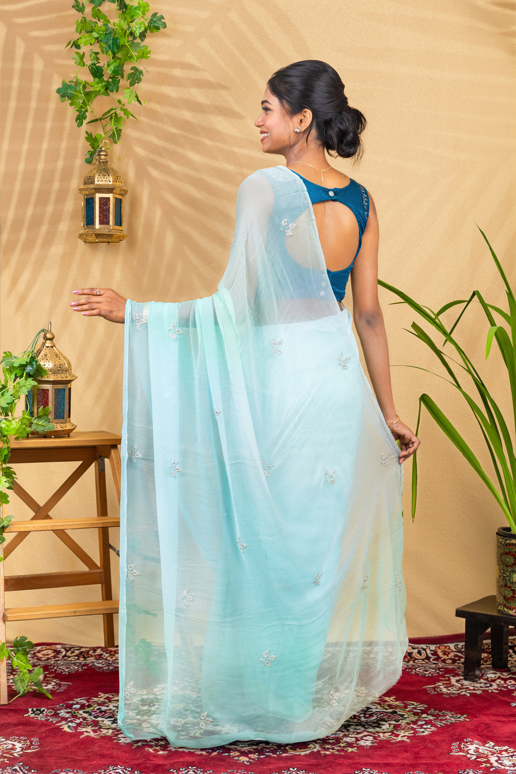 Frosted Pearl Motif—Pure Chiffon Saree