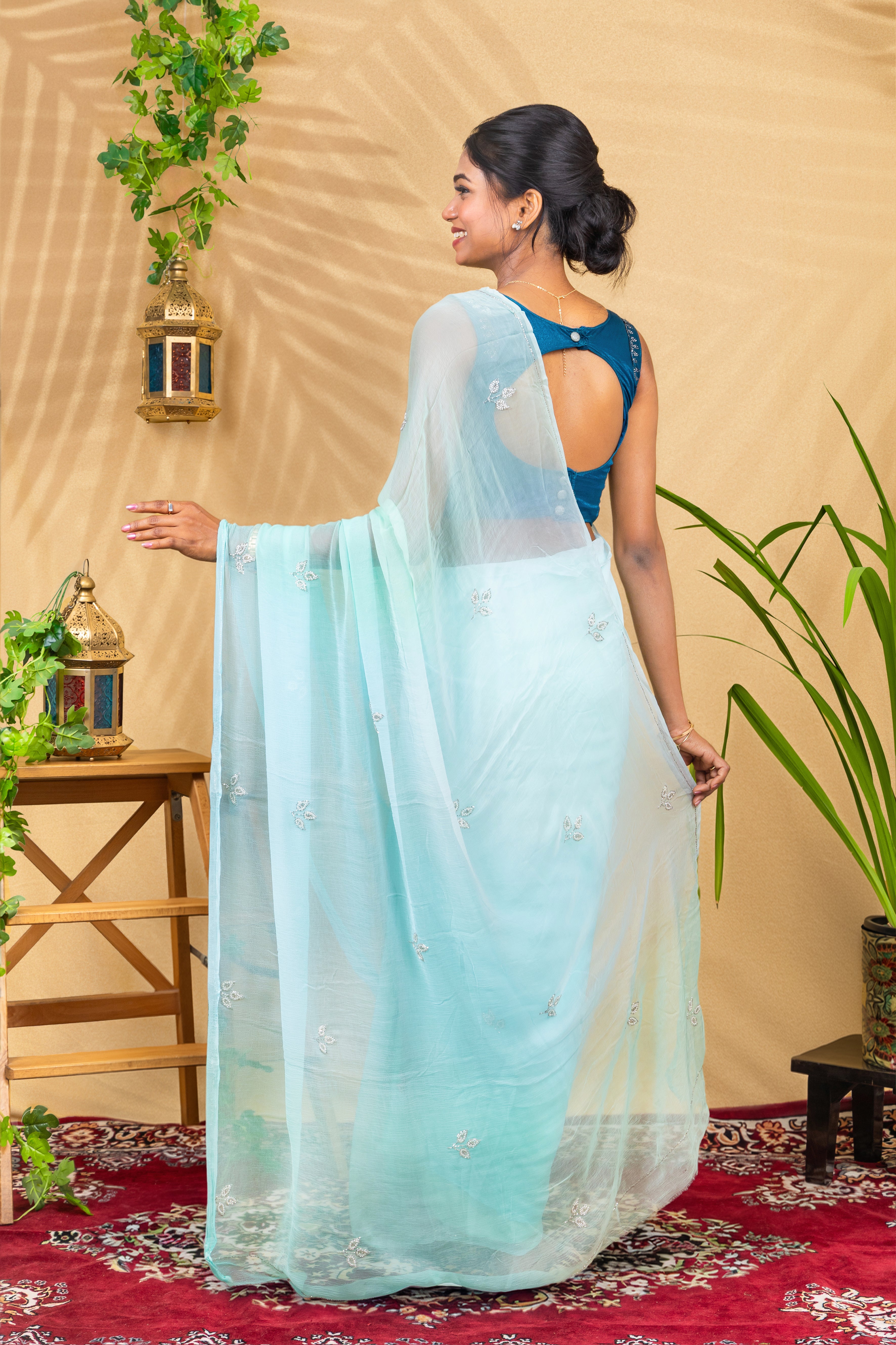 Frosted Pearl Motif—Pure Chiffon Saree