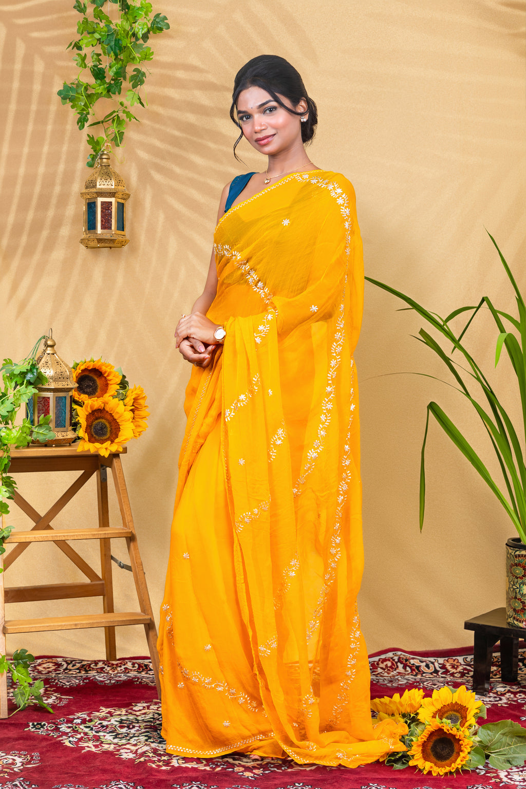 Marigold Gulbahar—Pure Chiffon Saree