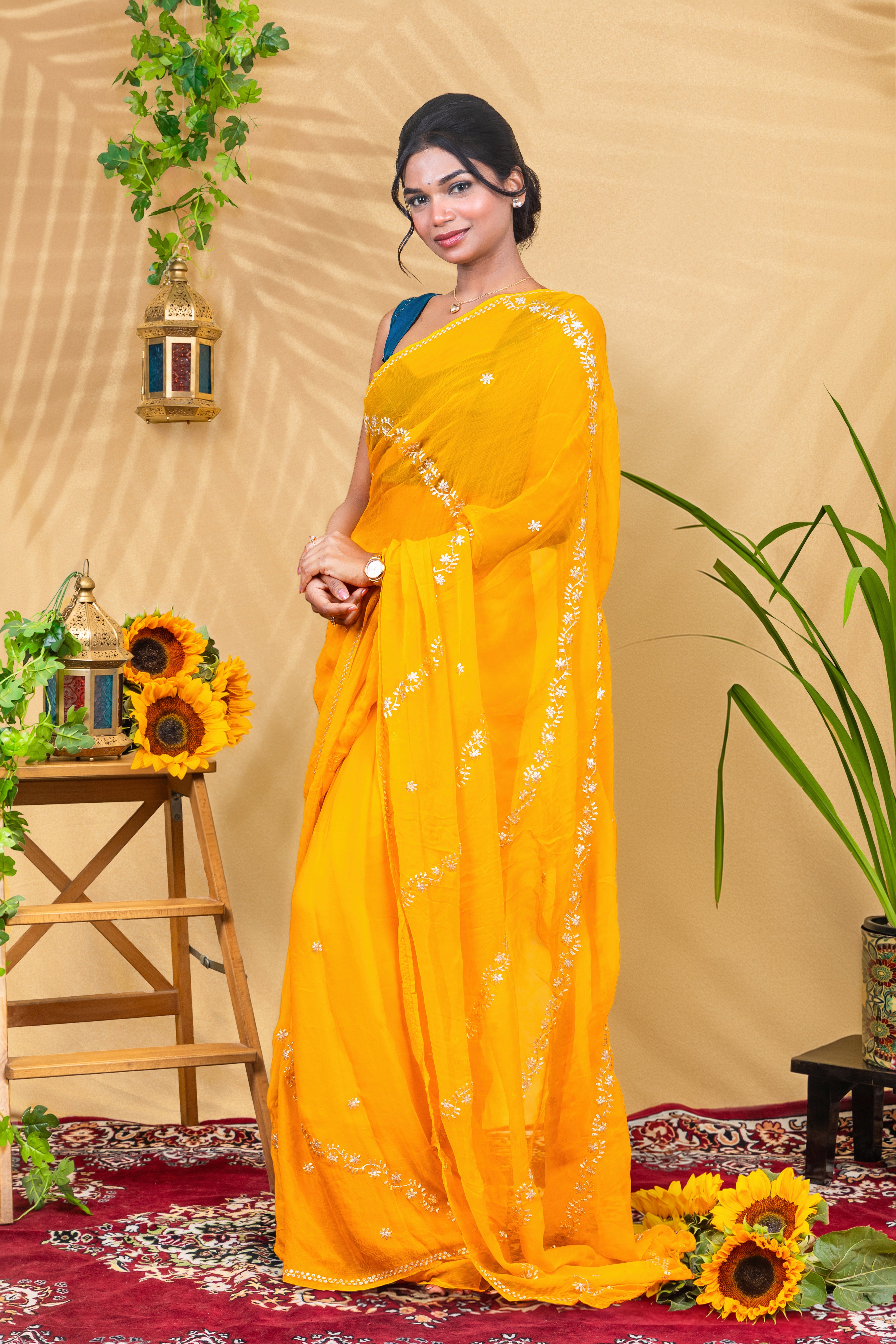 Marigold Gulbahar—Pure Chiffon Saree