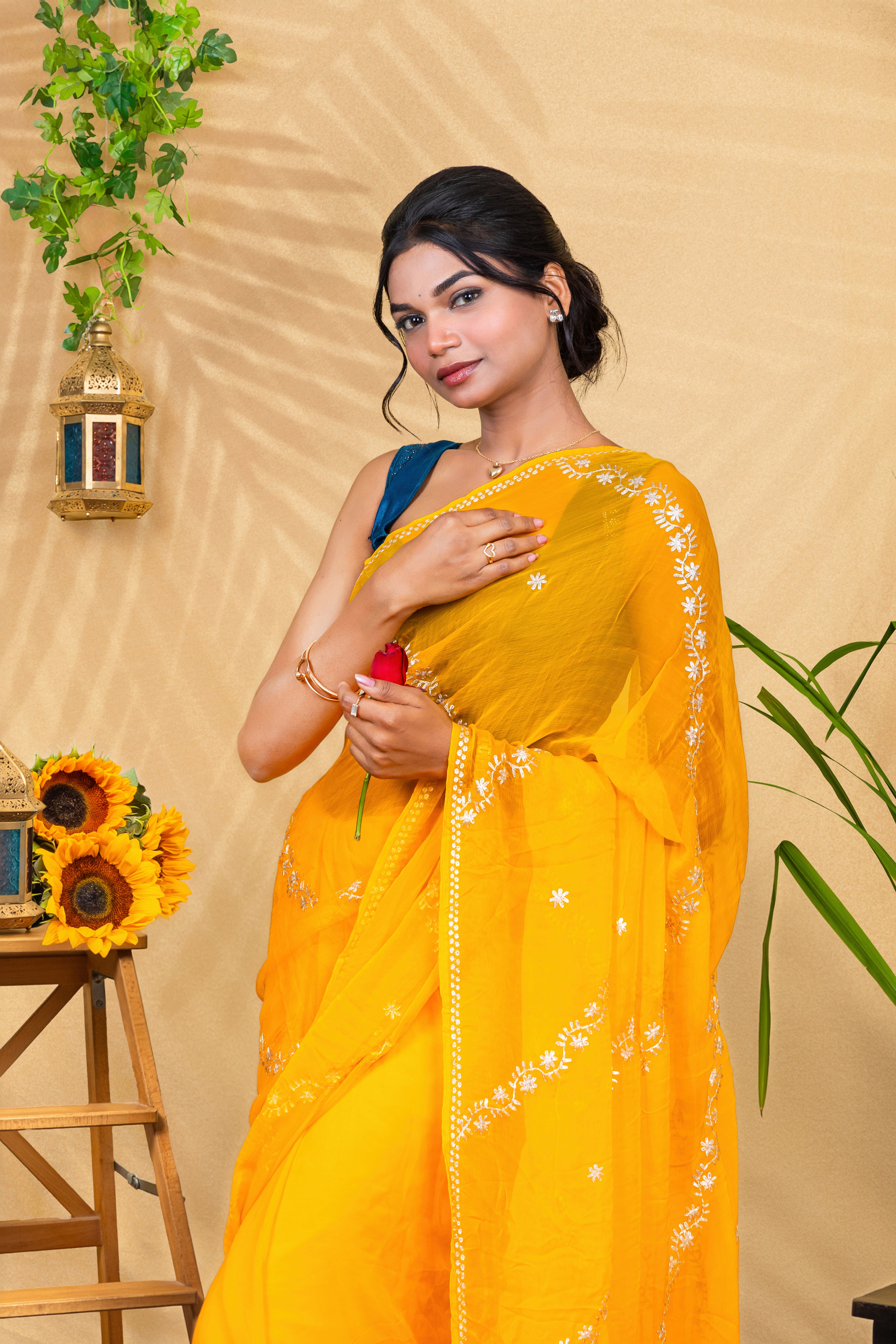 Marigold Gulbahar—Pure Chiffon Saree