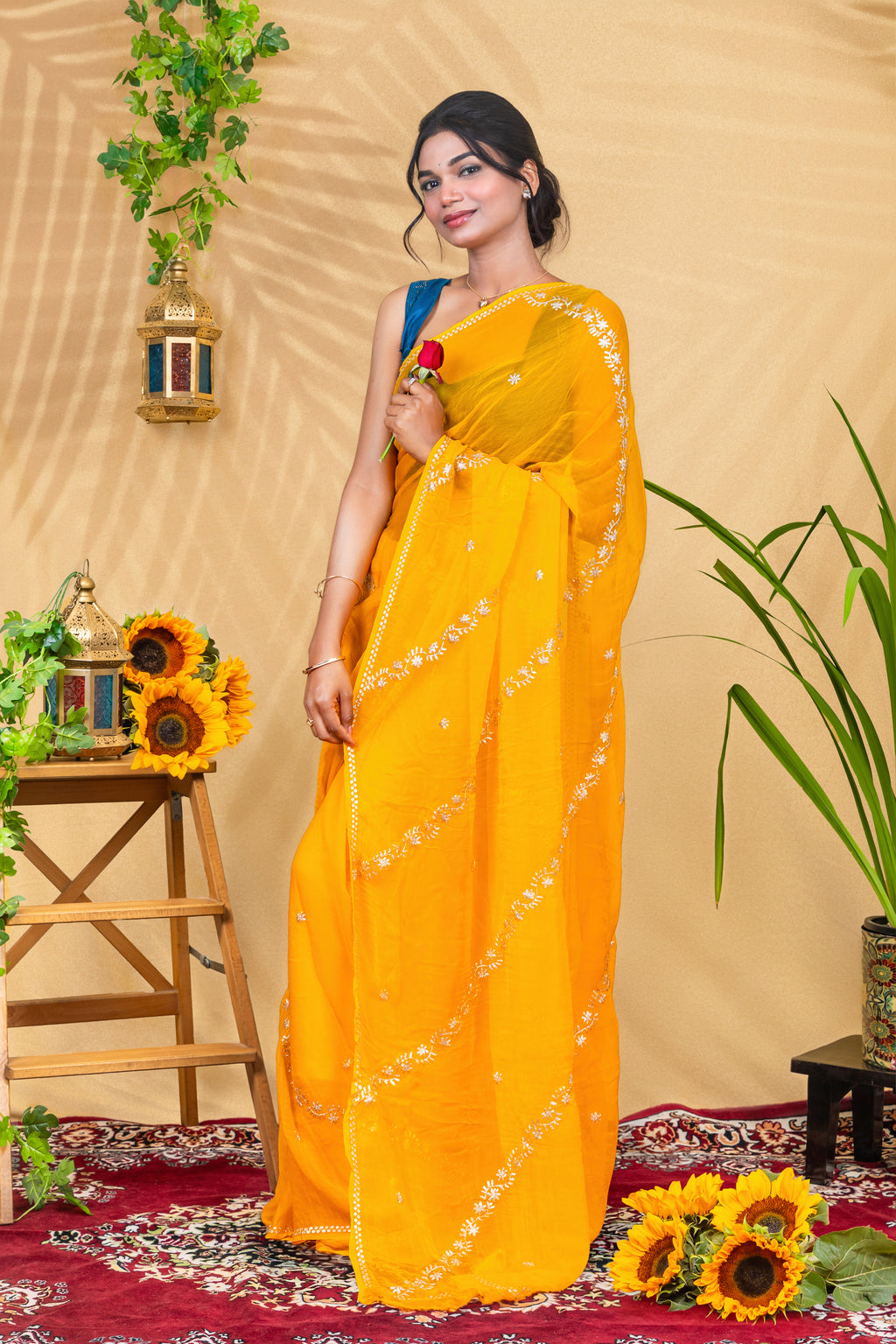 Marigold Gulbahar—Pure Chiffon Saree