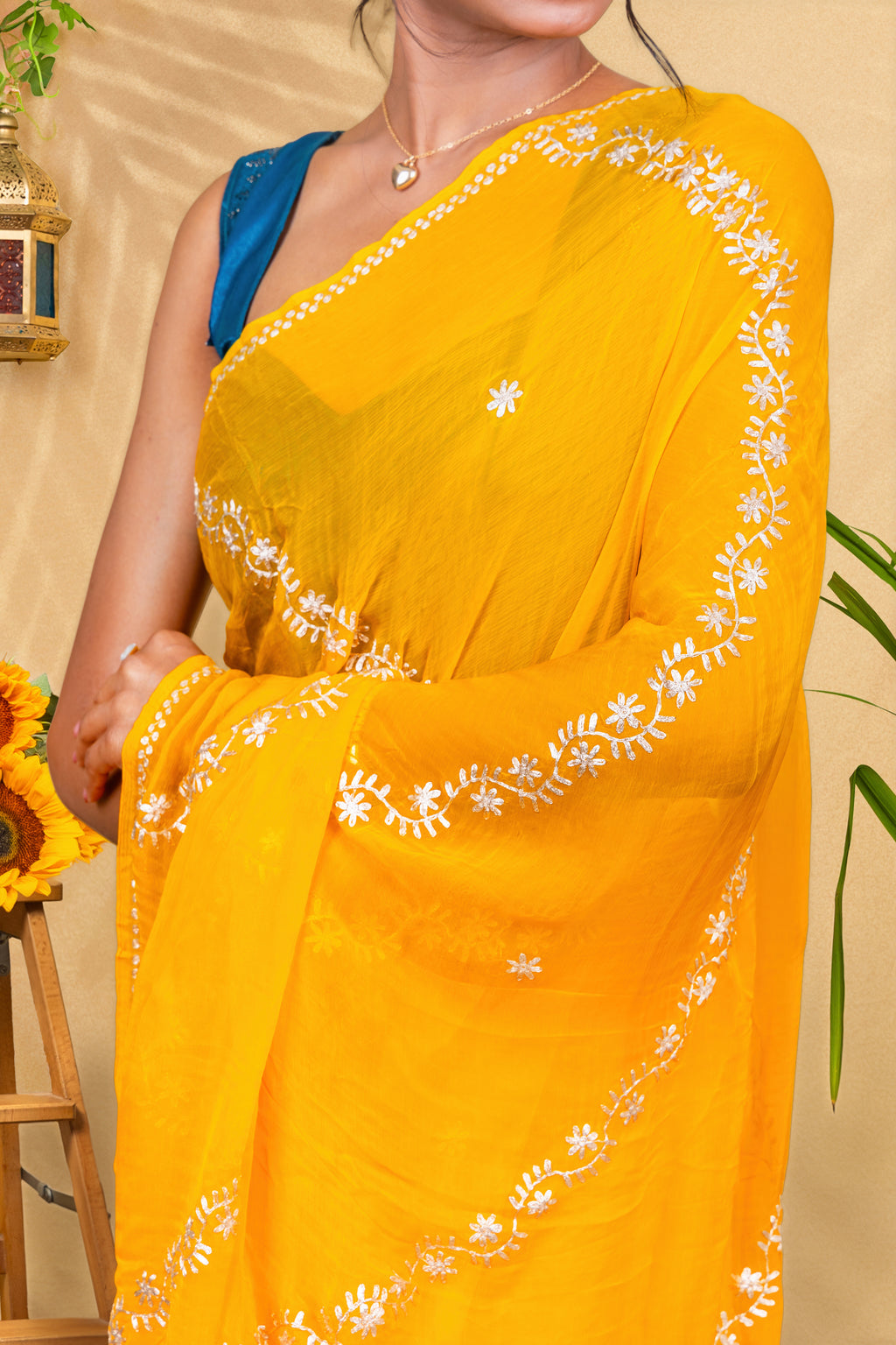 Marigold Gulbahar—Pure Chiffon Saree