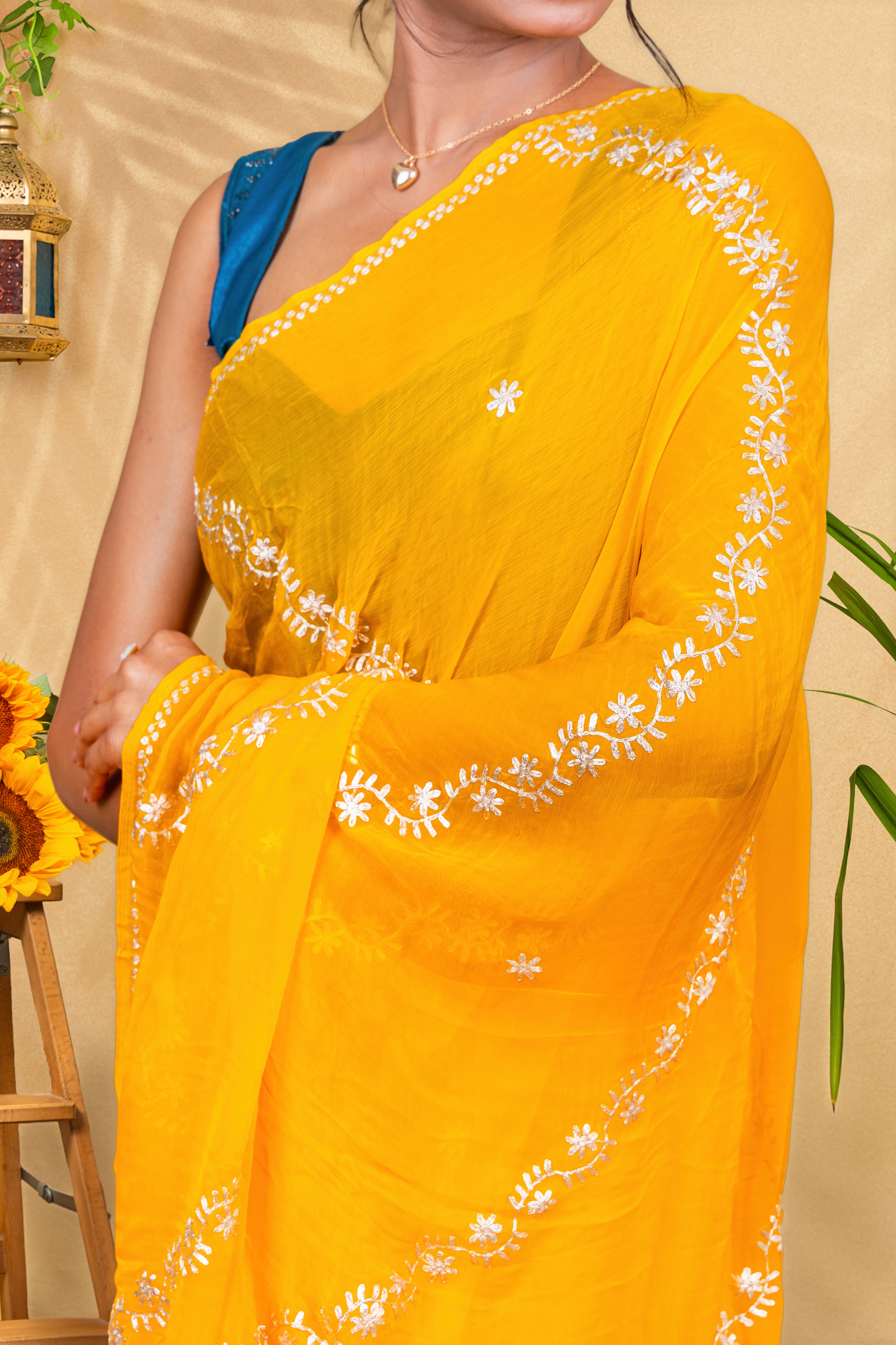 Marigold Gulbahar—Pure Chiffon Saree