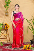Rosy Border Romance—Pure Chiffon Saree
