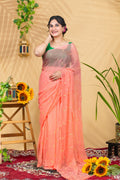 Coral Mist Butti—Pure Chiffon Saree