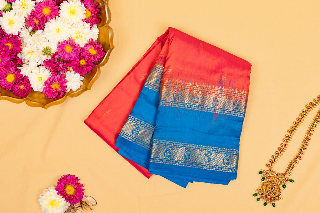Temple Kinari Neelam Kanjivaram Saree