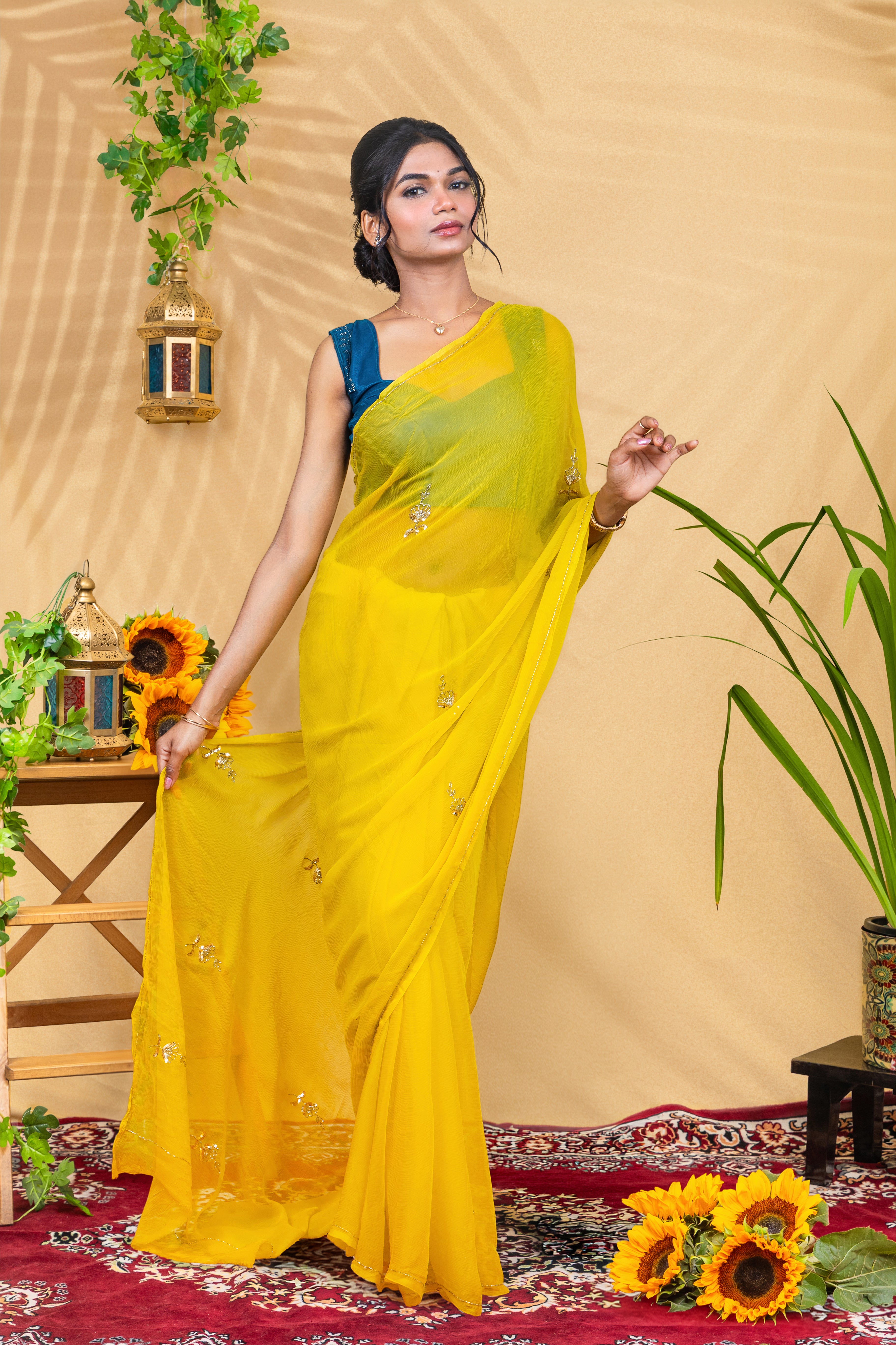 Golden Hour Butti—Pure Chiffon Saree