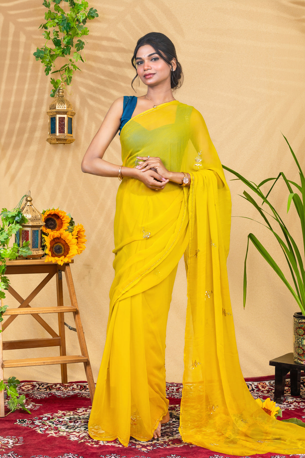 Golden Hour Butti—Pure Chiffon Saree