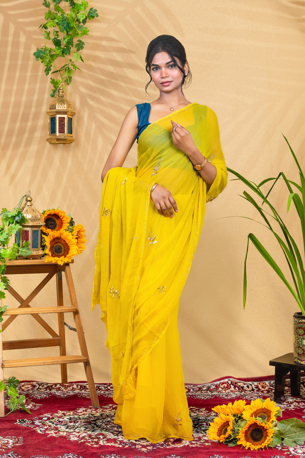 Golden Hour Butti—Pure Chiffon Saree
