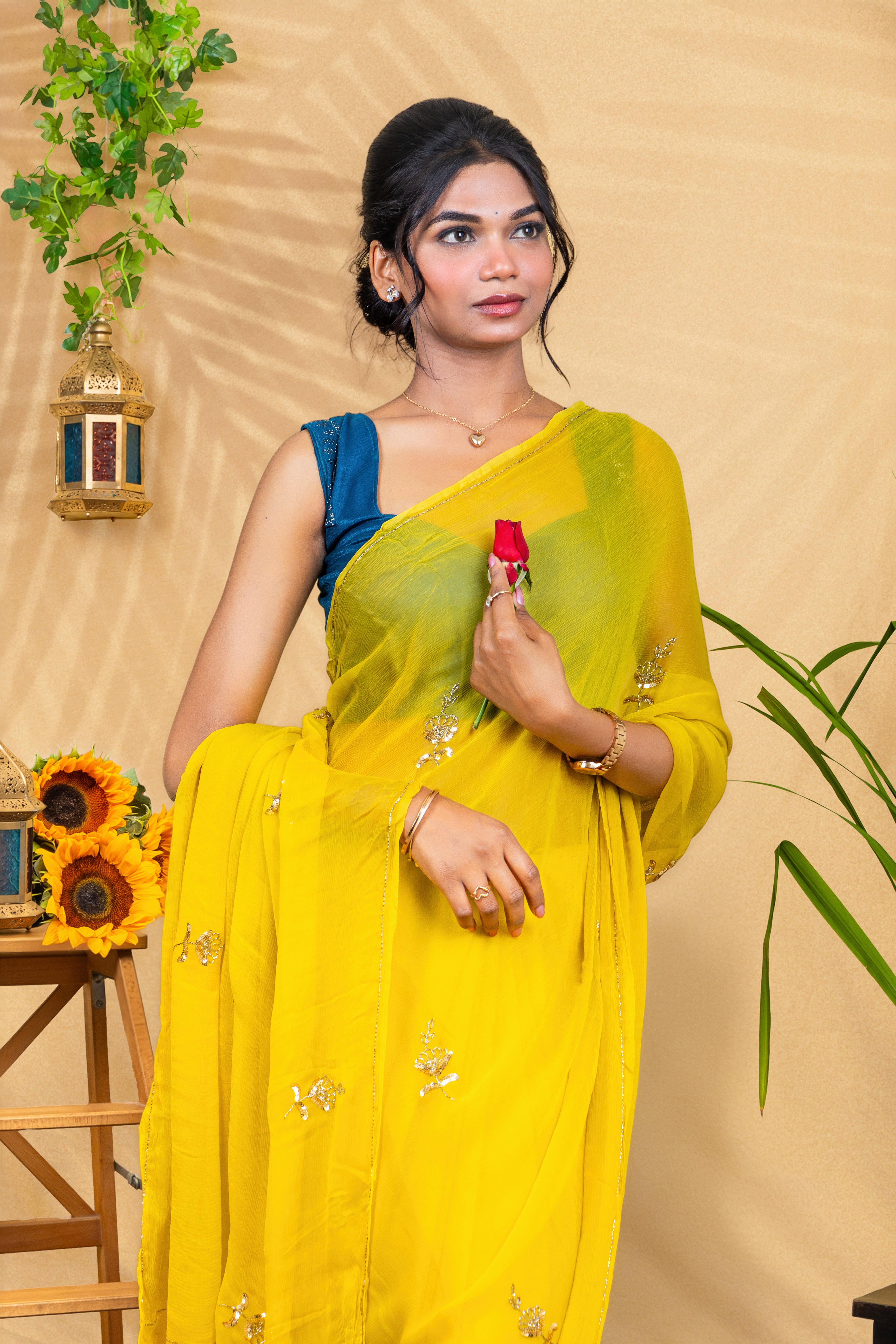 Golden Hour Butti—Pure Chiffon Saree