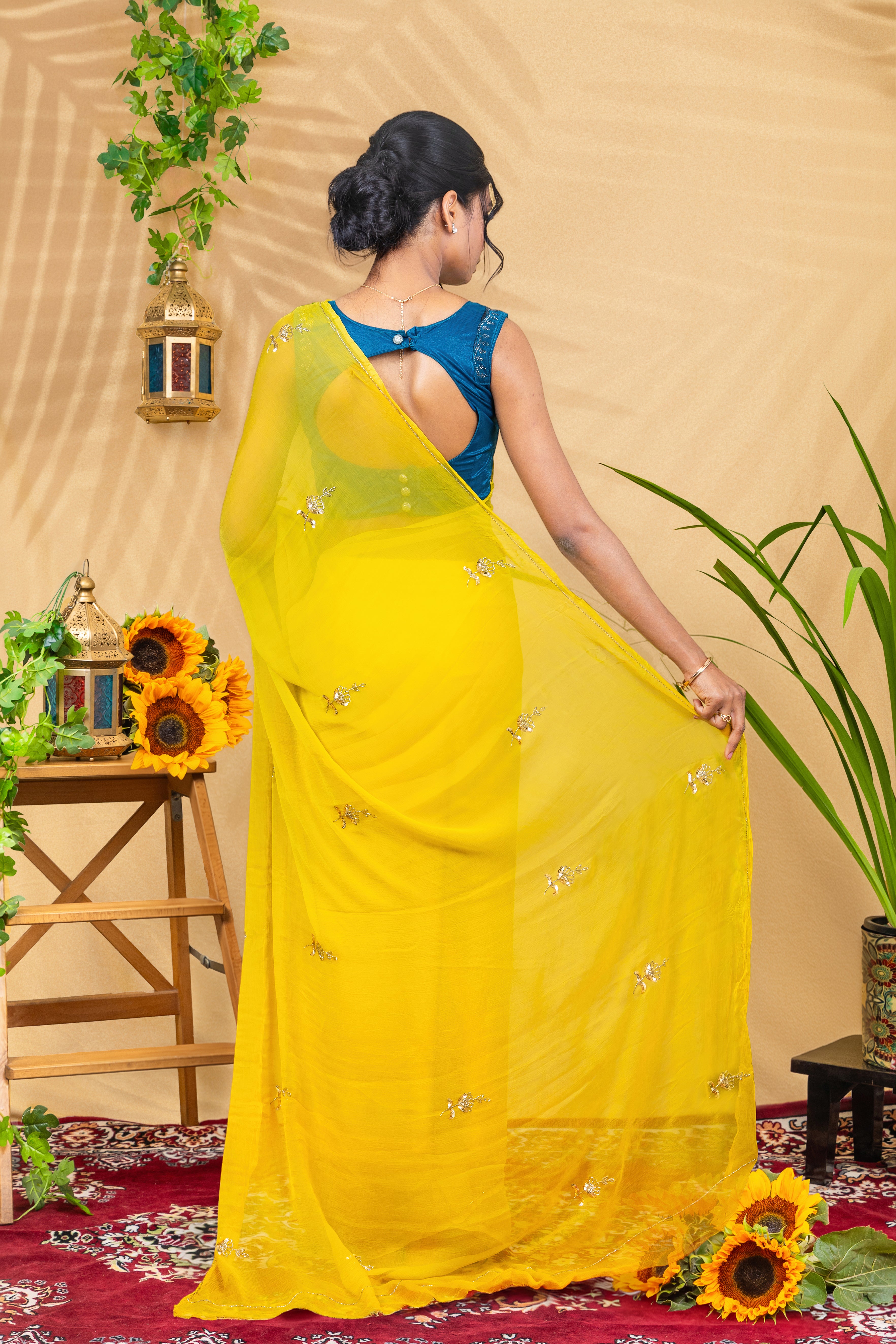 Golden Hour Butti—Pure Chiffon Saree