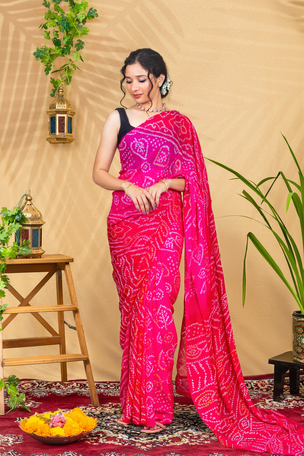 Rangrez Fuchsia Bandhej Saree