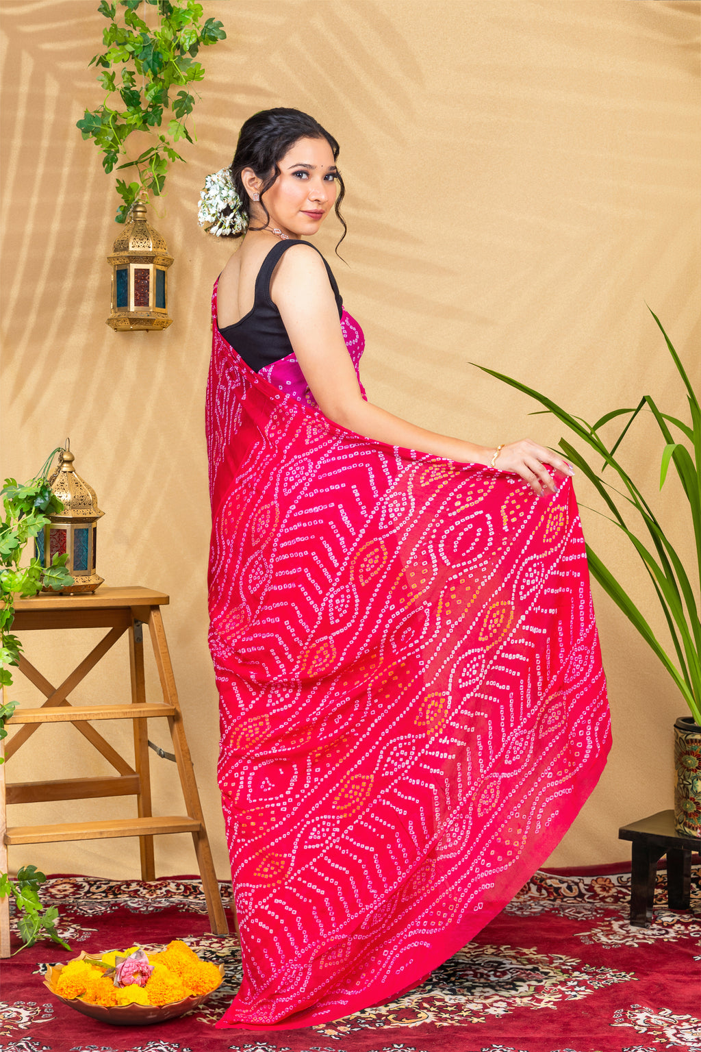 Rangrez Fuchsia Bandhej Saree