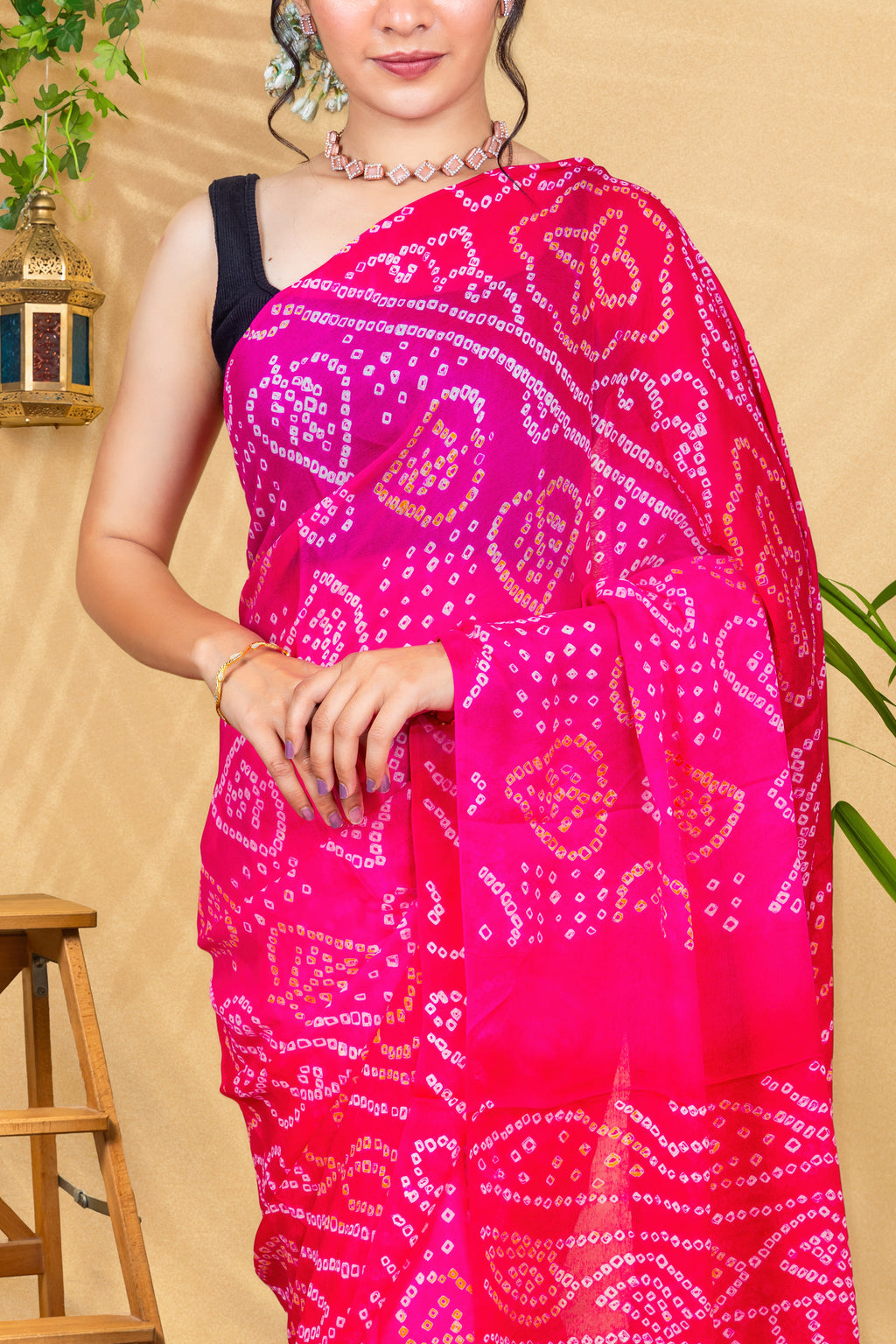 Rangrez Fuchsia Bandhej Saree