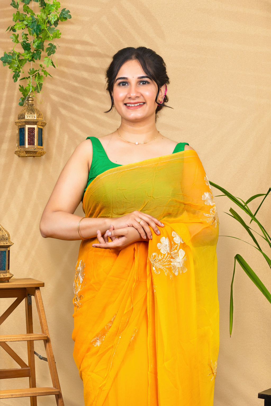 Sunehri Phool Chiffon Saree