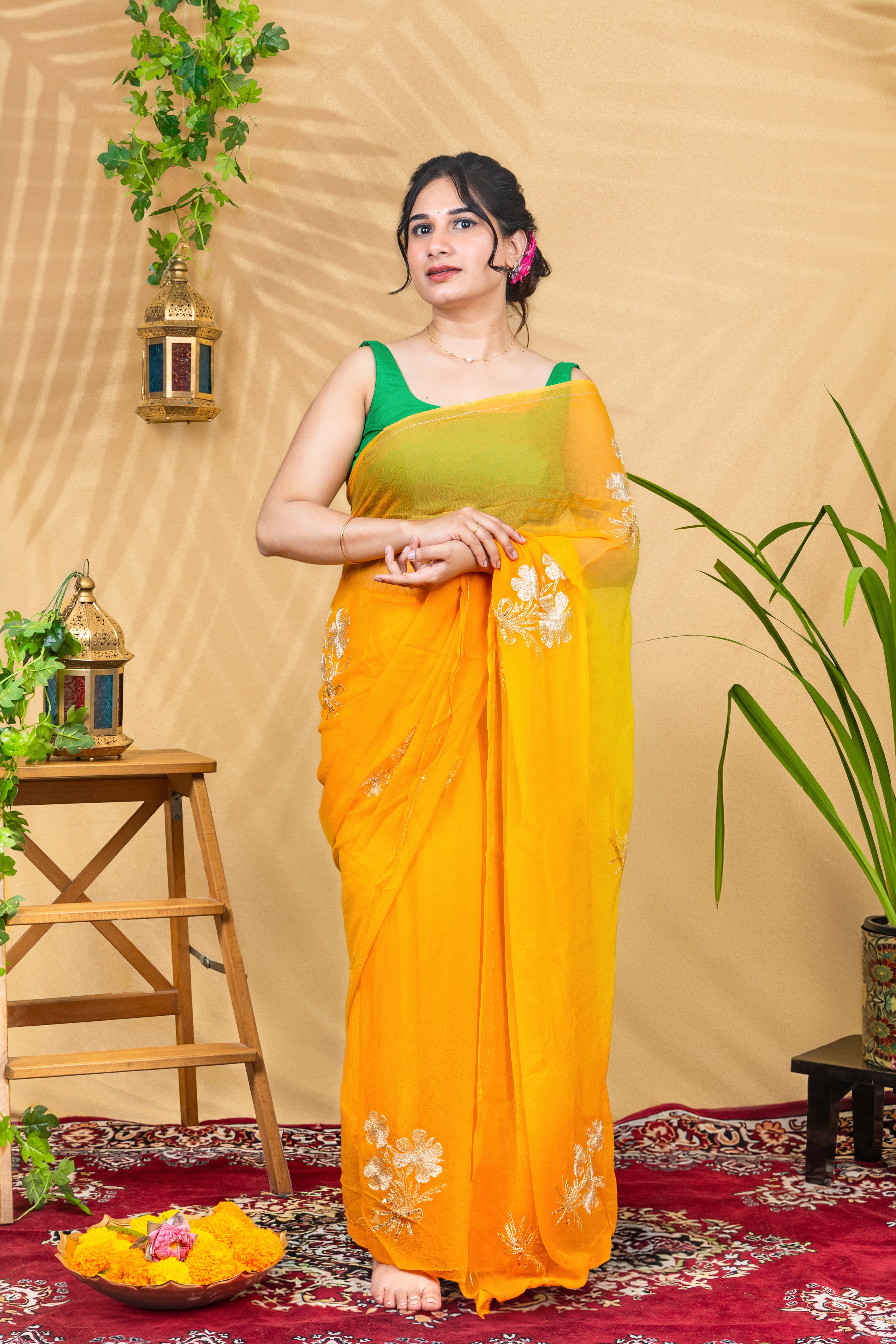 Sunehri Phool Chiffon Saree