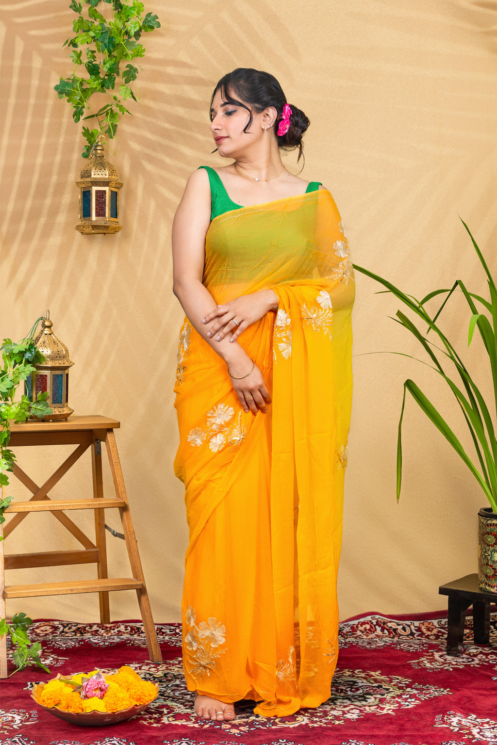 Sunehri Phool Chiffon Saree